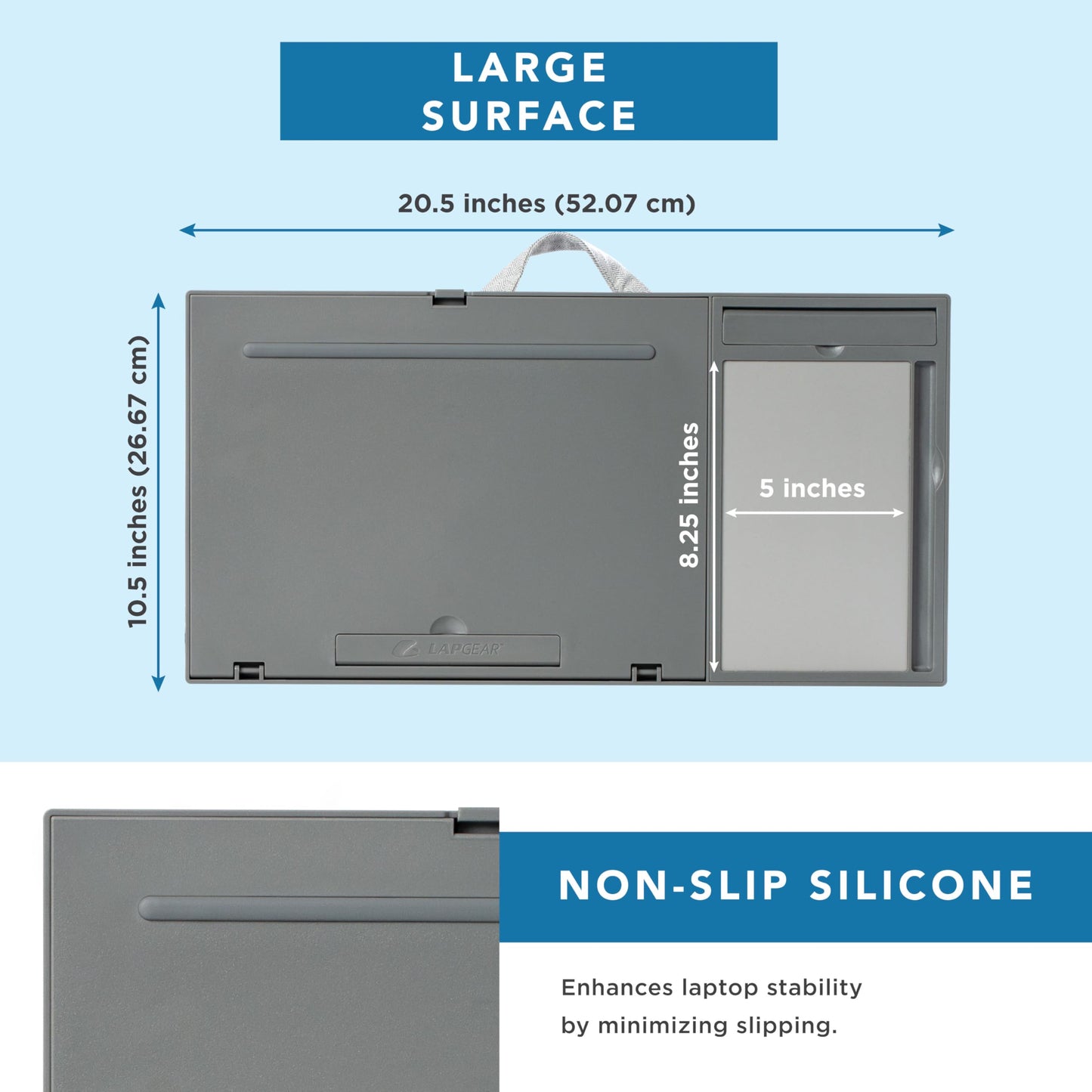 LAPGEAR Ergo Pro Lap Desk with 20 Adjustable Angles, Mouse Pad, and Phone Holder - Gray - Fits up to 15.6 Inch Laptops and Most Tablets - Style No. 49405
