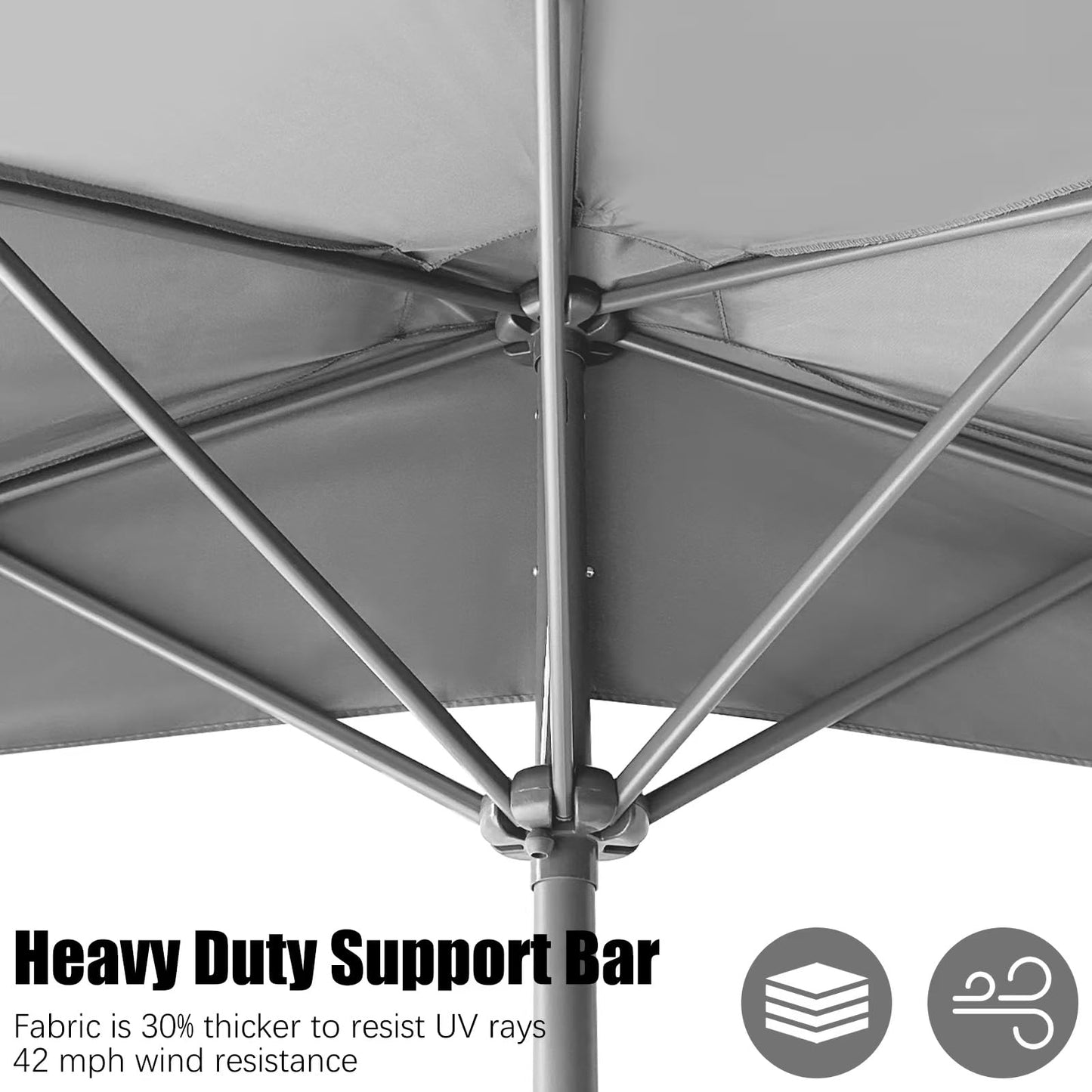 SONGBATE 9ft Steel Half Patio Umbrella with Crank Mechanism, UV- and Water-Resistant Fabric, Ideal for Backyard, Deck, and Garden Shade Solution with 5 Ribs (Carbon Gray)