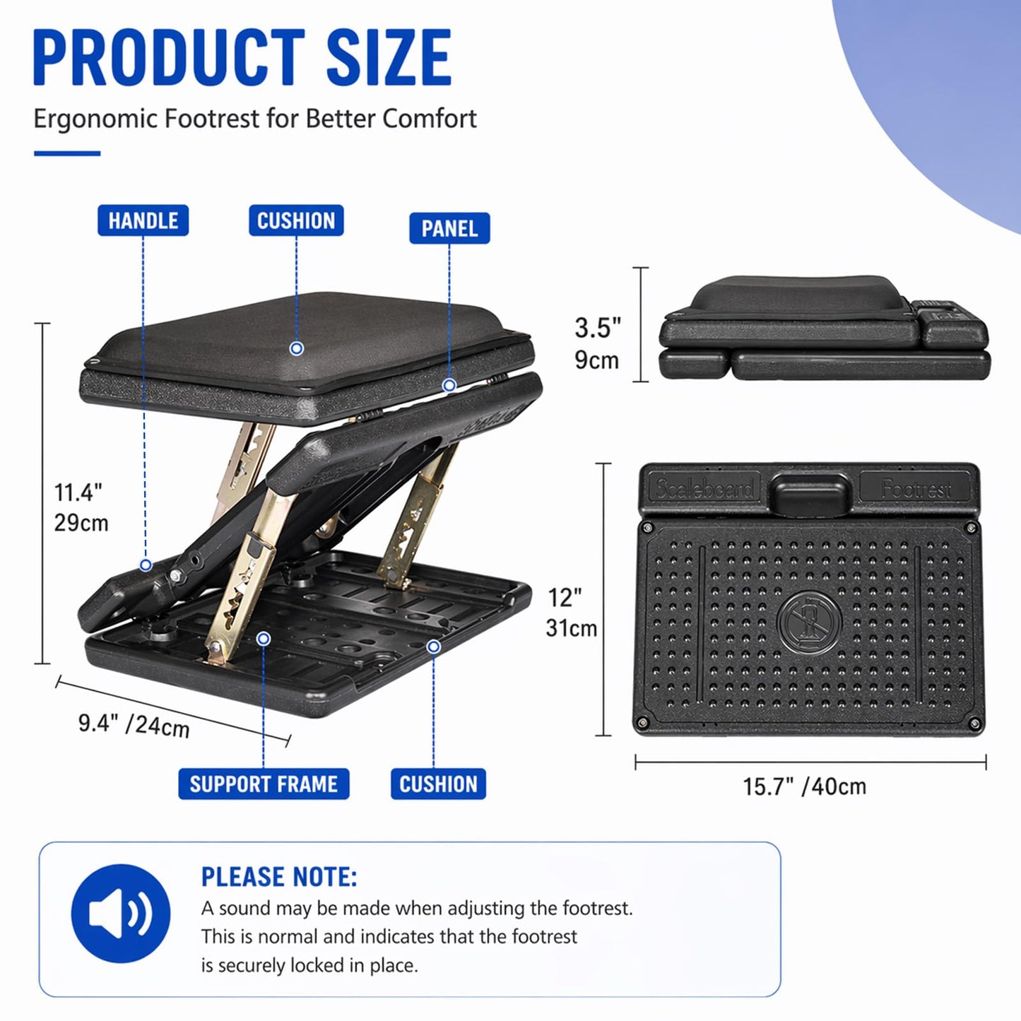 Leermart Adjustable Footrest Widen with Removable Foam Cushion for Office Under Desk Car Home Stool 4 Angle Height Adjust for Improved Posture Back & Hip Pain Relief（Black Plus）