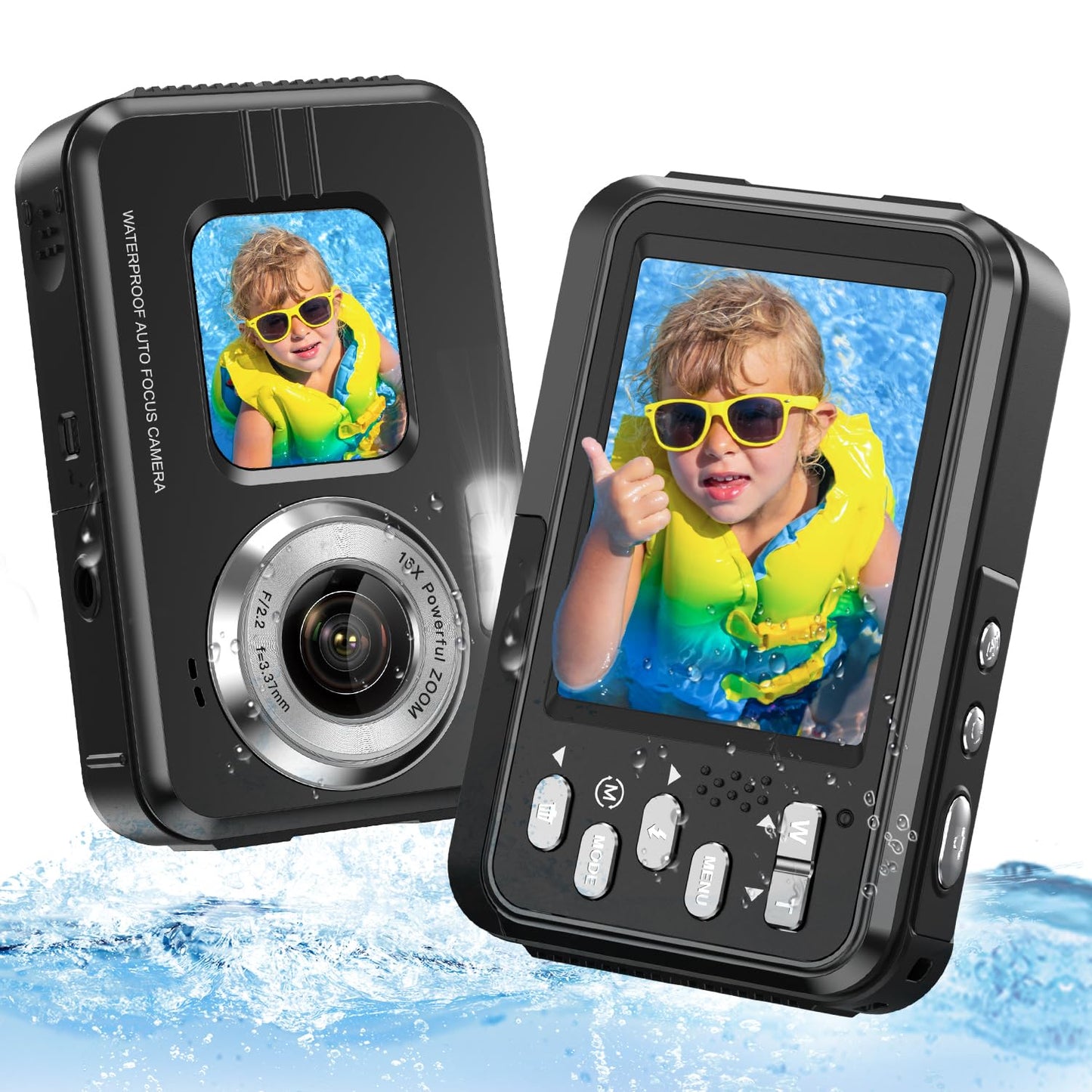 4K Underwater Camera Snorkeling 11FT Waterproof Camera 64MP Autofocus with 32GB Card Dual Screens Selfie 16X Zoom Floatable Compact Digital Camera Waterproof with 2 Batteries (Black)