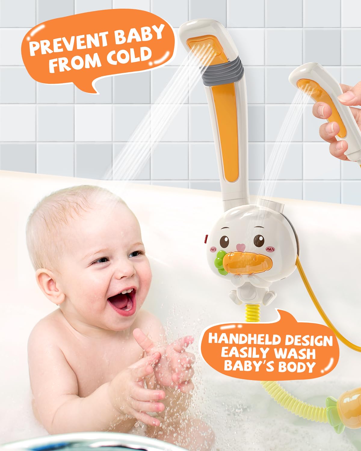 CUTE STONE Baby Rabbit Bath Toys W/ 2 Shower Heads, Electric Bathtub Water Spray Toy W/ Rechargeable Battery, Floating Squirting Animals, Wind Up Swim Duck, Fishing Games Pool Toys for Kids Boys Girls
