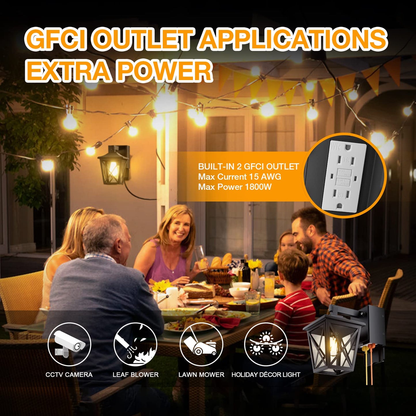 Ehaho Porch Lights with Outlet, Dusk to Dawn Outdoor Light with Outlet Built-in, Waterproof Anti-Rust Lantern Outside Light with GFCI Outlet, Wall Sconce Light with Plug for Front Door