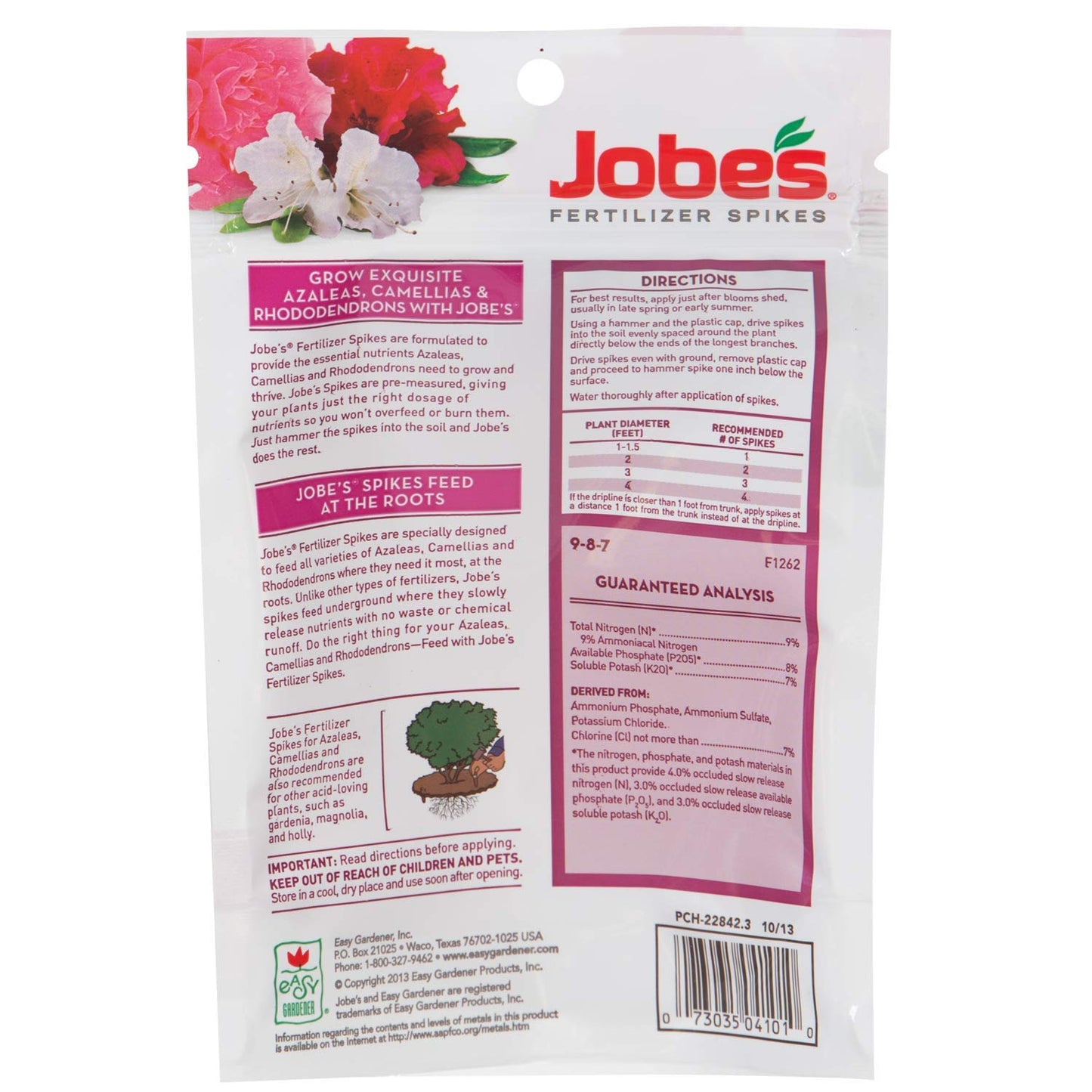 Jobe's 100046761 Azalea, Camellia & Rhododendron Fertilizer Spikes 9-8-7, 3 Pack (10 Spikes per Pack)