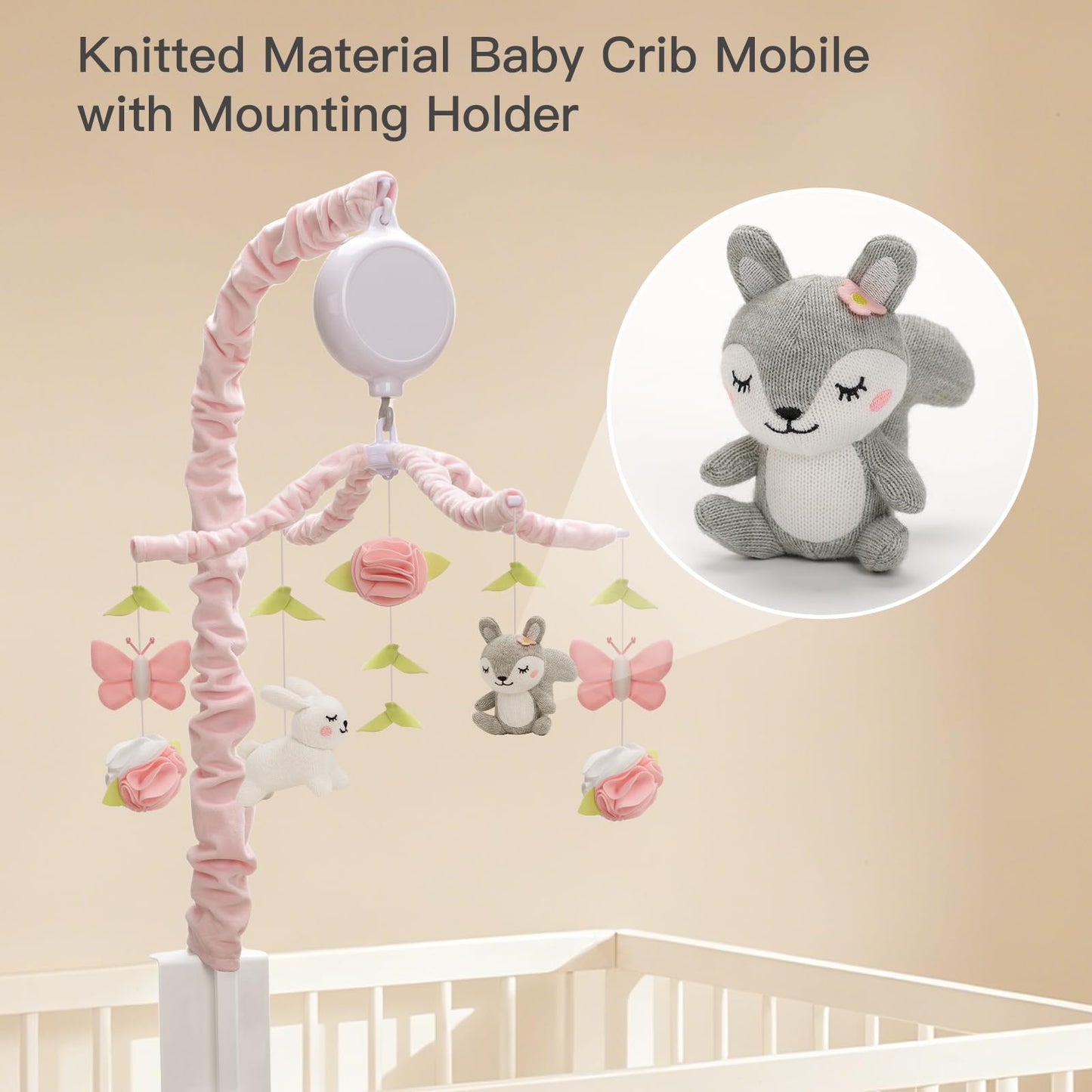 Nicemer Baby Musical Mobile - Elegant Butterfly Crib Toy, Knitted Woodland Characters, Nursery Decor, Calming Soother with 12 Lullabies Essential and Perfect Toy for Boys Girls
