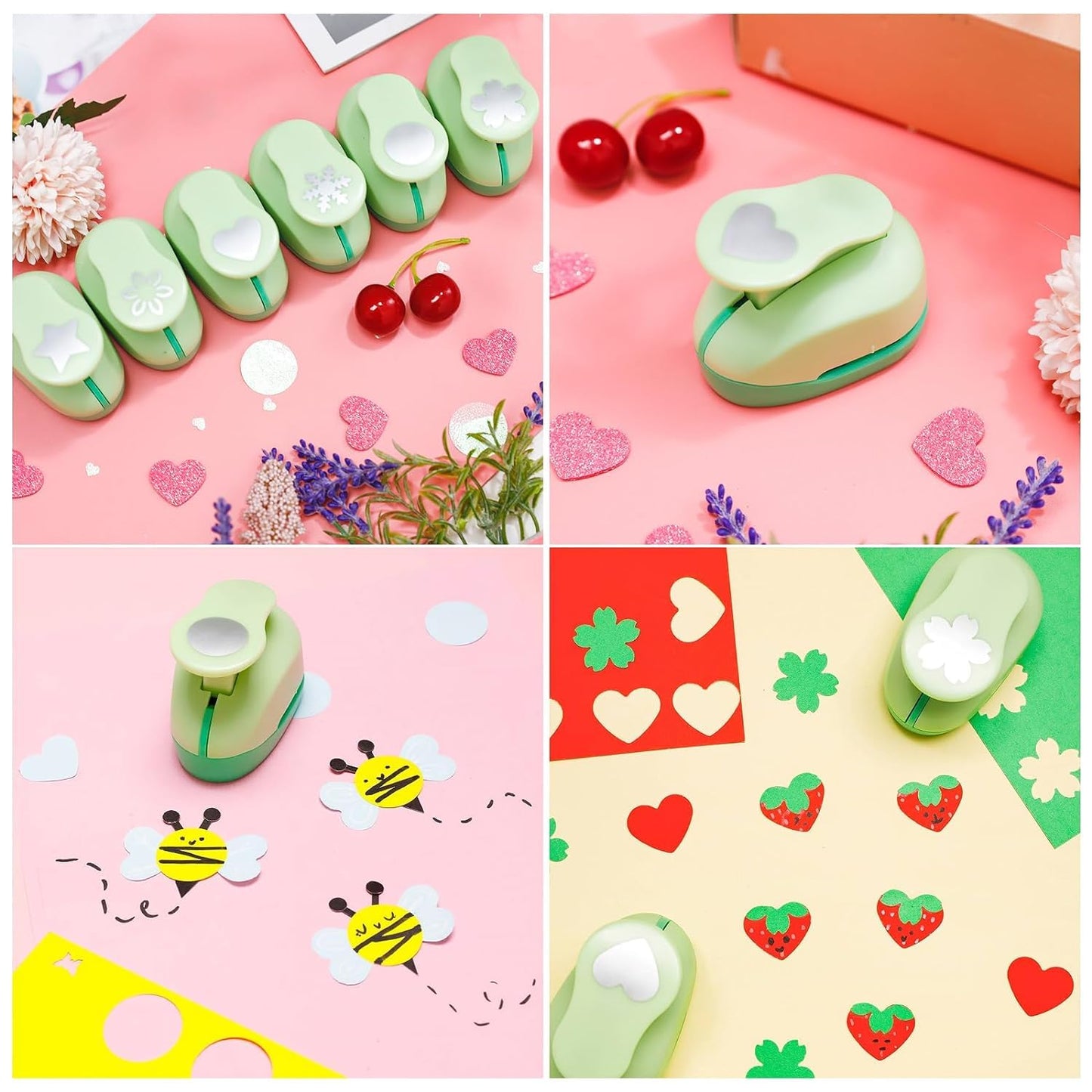 UCEC 6PCS Paper Punch, 1 Inch Craft Single Hole Punch Shapes, Star Heart Flower Circle Hole Puncher for Decoration Scrapbooking Craft Supplies DIY Kit Handmade Paper Punches for Kids