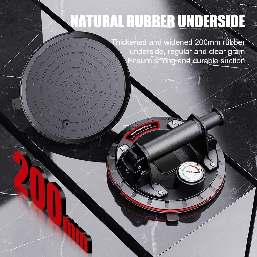 2 Pack 8" Glass Suction Cup with Pressure Gauge to Lift Large Glass - Heavy Duty Handheld Glass Lifter, Vacuum Suction Cups with Carrying Case for Window,Metal,Tiles, Windshield, 662 Lbs Load Capacity