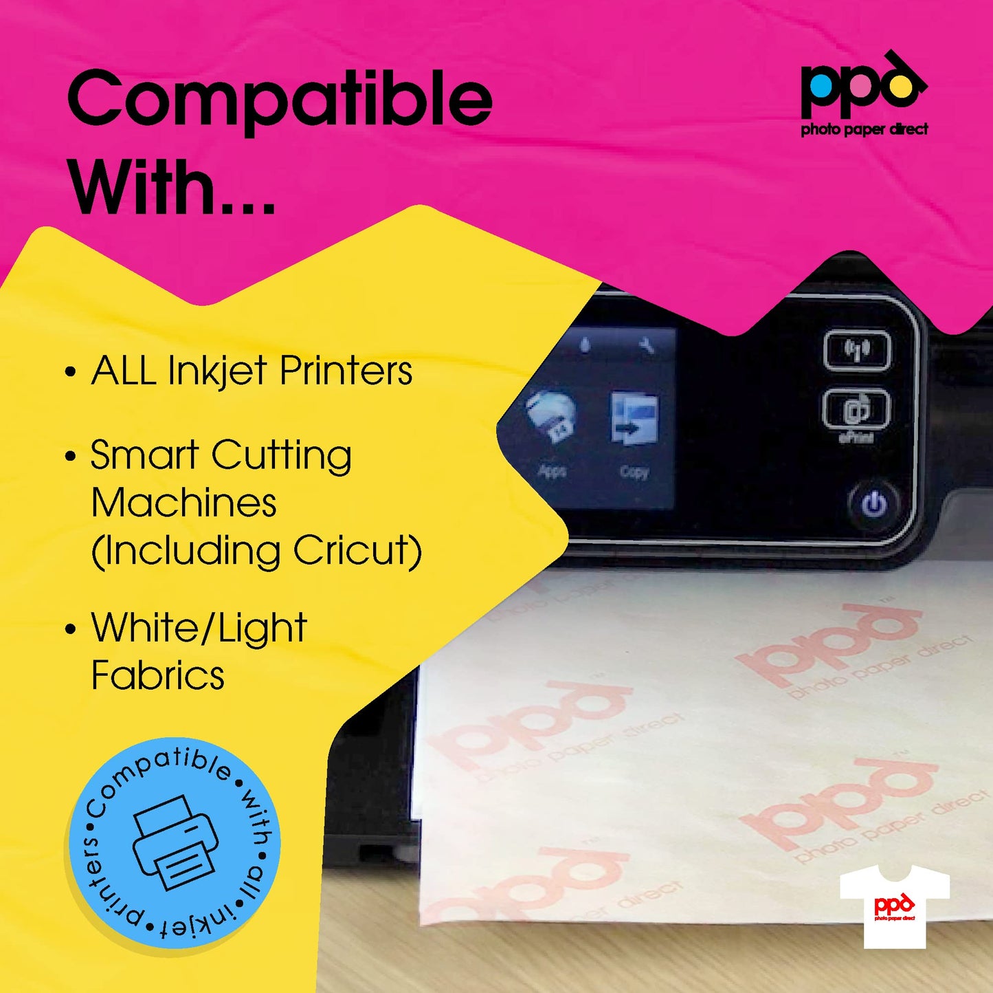 PPD Iron on Transfer Paper for Inkjet Printer for Light Fabric, 8.5 x 11 Printable Paper for Clothing, T Shirts and Cotton Textiles, Print and Cut Heat Transfer, DIY at Home, Washable (100 Sheets)
