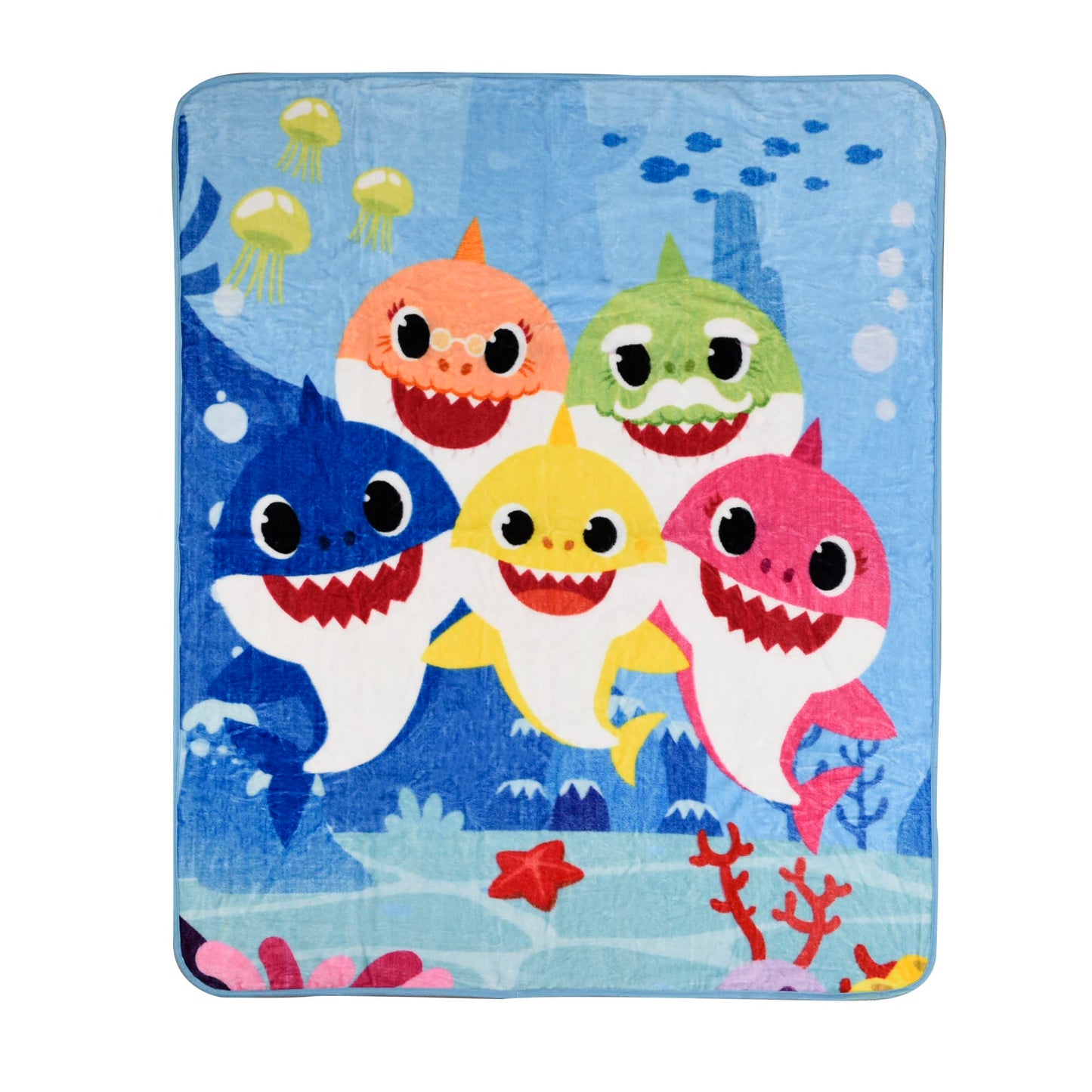 Baby Shark Kids Fleece EXPRESSIONS Throw Blanket – 50 x 60 inches Soft Plush Throw for Boys & Girls – Warm, Lightweight, Toddler Bedding for Bed, Couch, Travel, Naptime (Official Baby Shark Product)