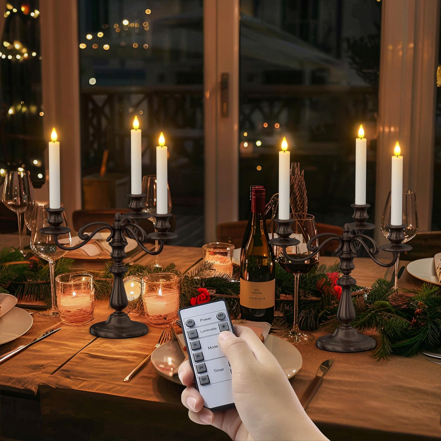 SoulBay 10pcs Flameless Rechargeable Candles with Charging Base and Remote, 17 cm Long Realistic Flickering Bright LED Taper Candle Sticks with Timer for Home Wedding Christmas Decorations