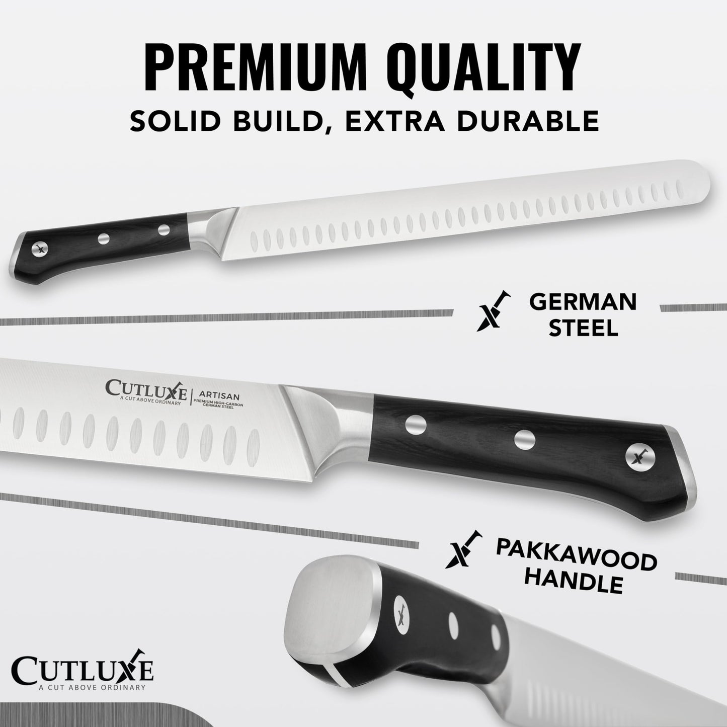 Cutluxe BBQ Carving Knife Set – Brisket Slicing Knife and Boning Knife for Meat Cutting – Professional Knife with Razor Sharp German Steel, Full Tang, Ergonomic Handles – Artisan Series