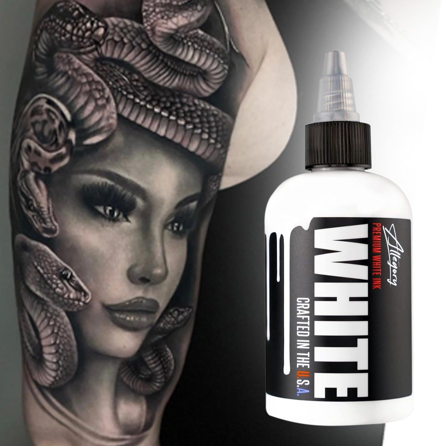 Allegory Tattoo Ink – White, Premium White Tattoo Ink, Perfect for Mixing, Shading and Highlighting, Smooth, Consistent Pigment, Vegan Friendly Tattoo Color, Organic Ink, Crafted in The USA, 4 oz