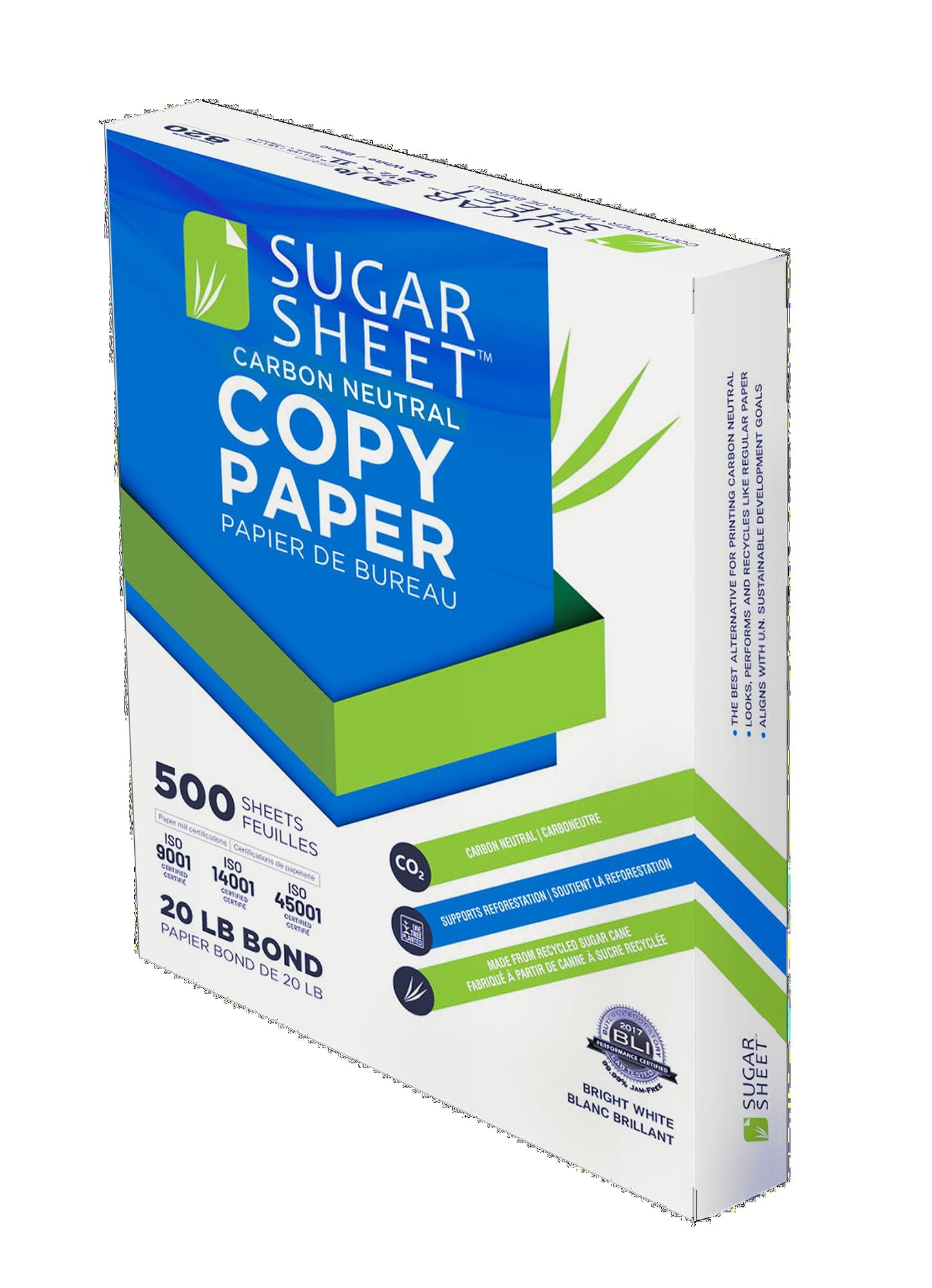 Sugar Sheet Copy Paper, 8 1/2" x 11", 5 Ream Carton, 2500 Sheets, Carbon Neutral & Forest Free