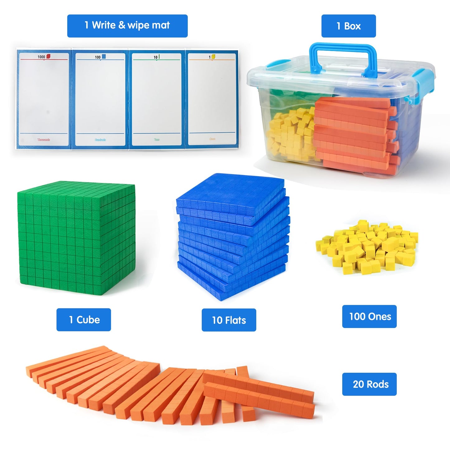 stochastic box Foam Base Ten Blocks for Math, Place Value Blocks,Early Counting Manipulatives, Math Cubes for Kids Math Learning Tools in School Home