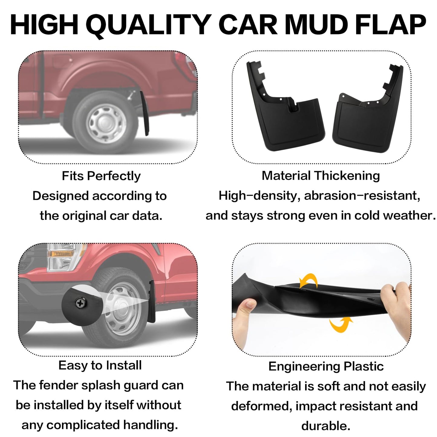 PSLER Fit for F-150 F150 2021 2022 2023 2024 (Without Fender Flares) Mud Flaps Set of 4PCS Mud Guard Kit Splash Guards Mudguards Mudflaps with Hardware Kits Accessory Front and Rear Accessories