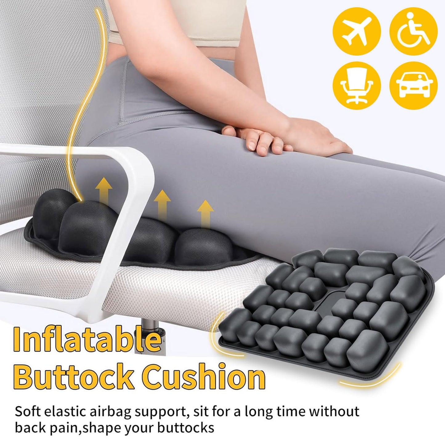 Inflatable Travel Cushion, Comfortable 3D Air Inflatable Seat Cushion, Portable Pressure Relief Air Seat Cushion for Climbing Hiking Office Airplane Car Stadium Seat