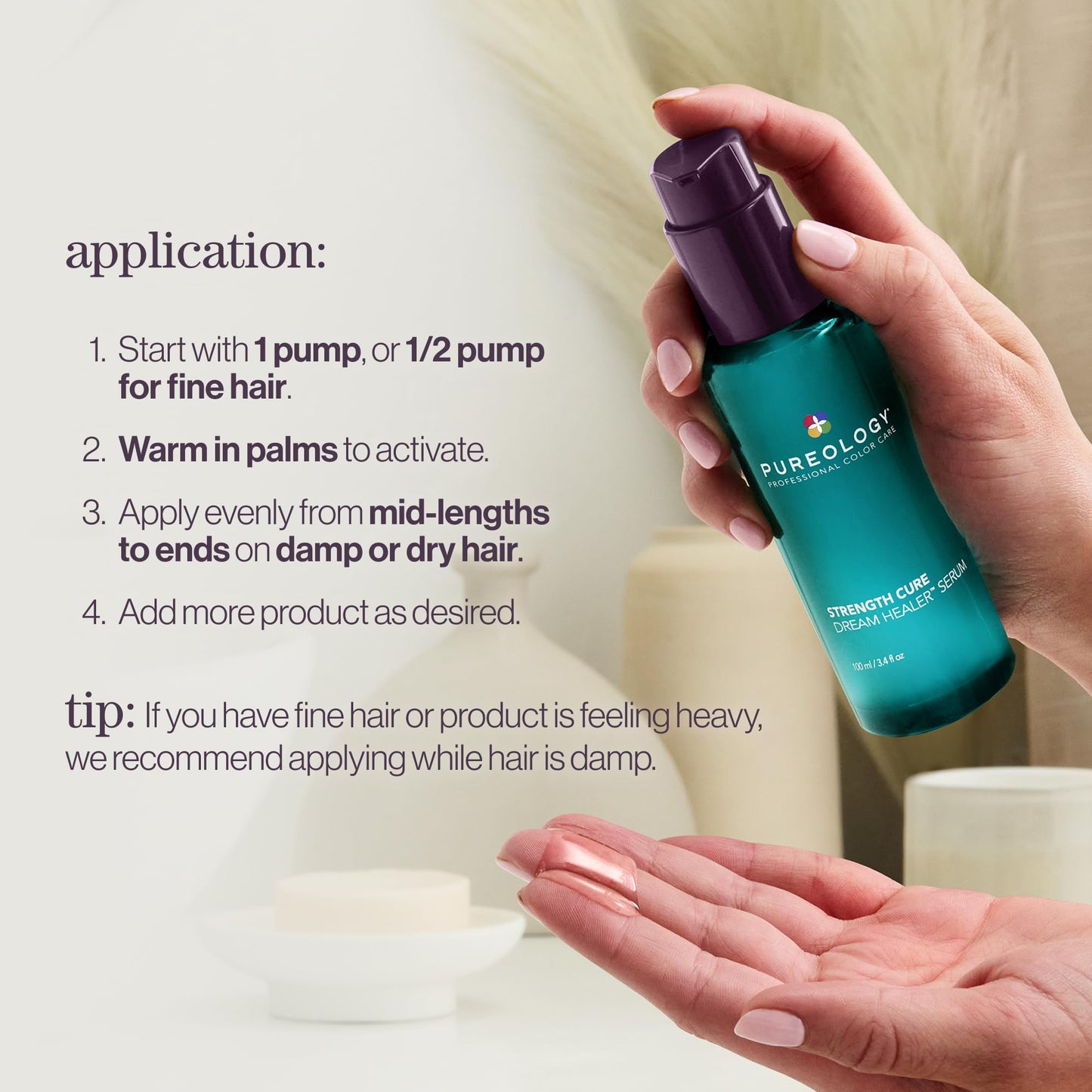 Pureology Strength Cure Leave-In Serum for Damaged Hair, Heat Protectant, Restores and Seals Split Ends,Infused with Lactic, Amino and Citric Acids, Strengthens, 100ml