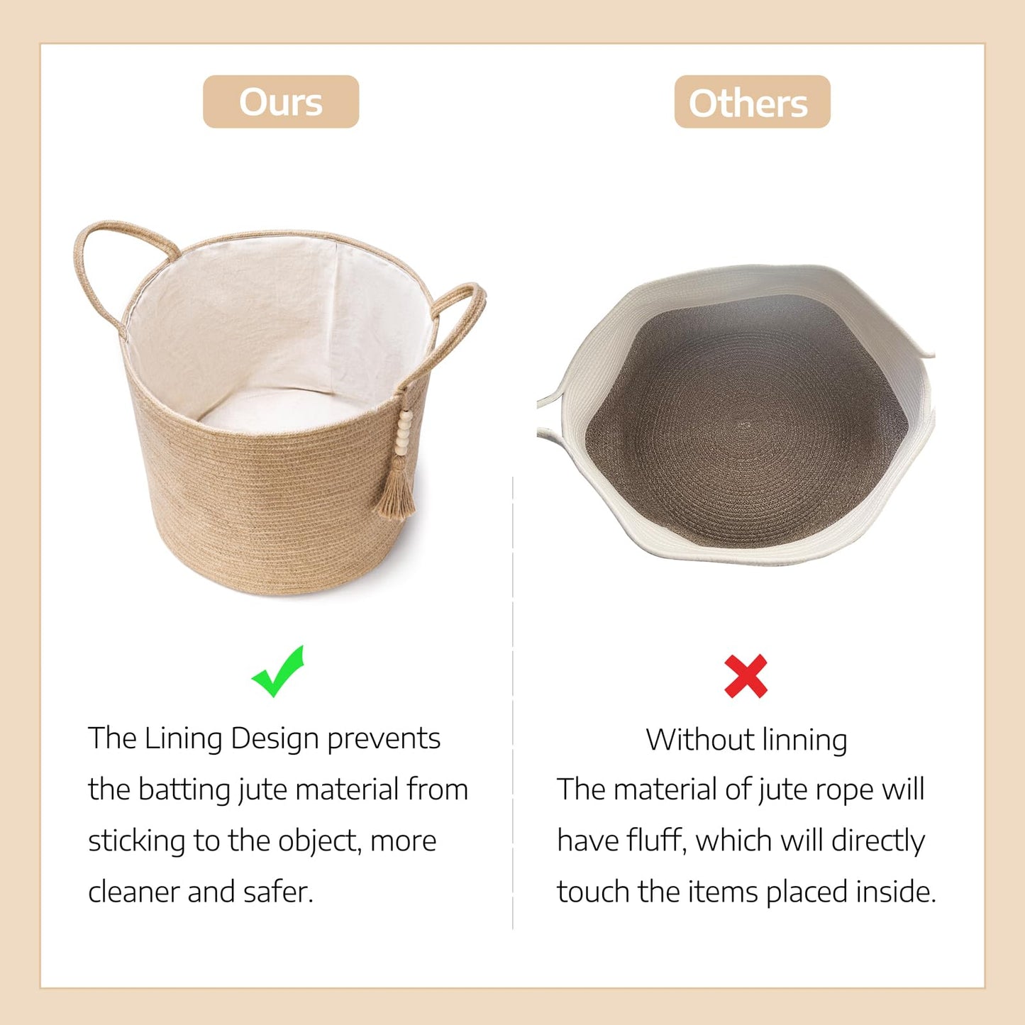 Mkono Woven Storage Basket Decorative Natural Rope Basket Wooden Bead Decoration for Blankets,Toys,Clothes,Shoes,Plant Organizer Bin with Handles Living Room Home Decor, Jute, 16" W × 13.8" L