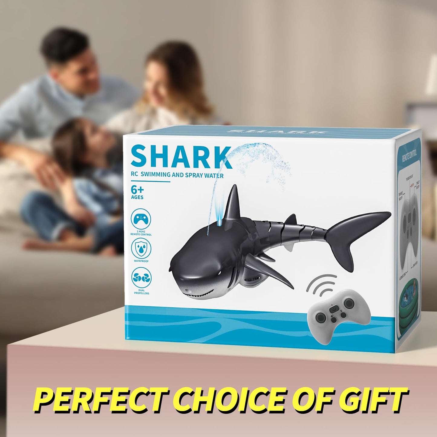 BLmukce 2.4GHz Remote Control Shark Toy for Pool, 1:18 Scale High Simulation RC Shark with Light & Spray Water, Electric Remote Controlled Swimming Water Toy Boat for 4 5 6 7 Year olds Kid Boys Girls