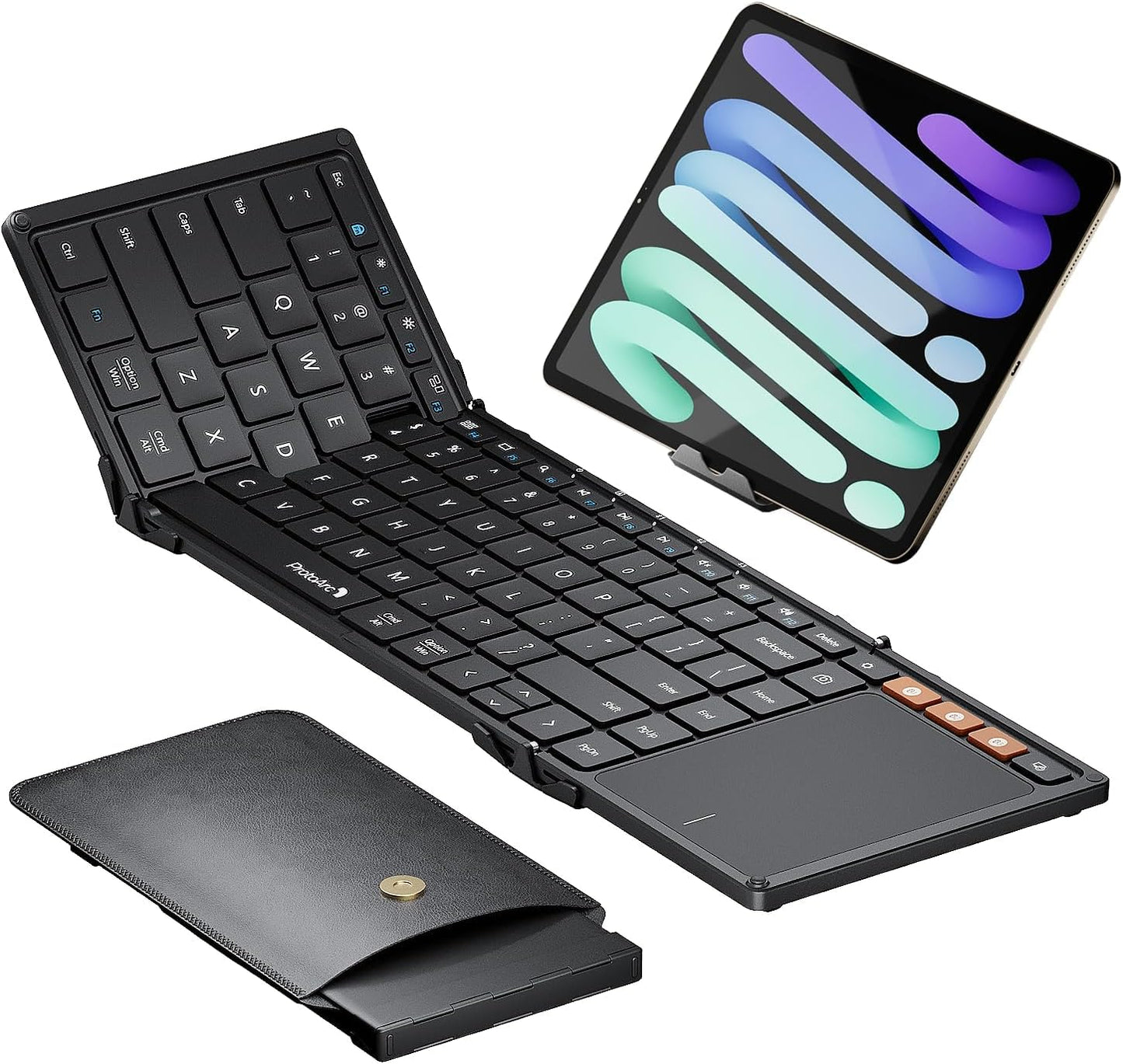 ProtoArc Foldable Bluetooth Keyboard with Touchpad, XK01 TP Portable Folding Keyboard for Travel, Full Size Keys, Large Trackpad Bluetooth Keyboard for iPad Laptop PC Tablets - Black