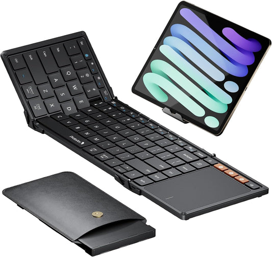 ProtoArc Foldable Bluetooth Keyboard with Touchpad, XK01 TP Portable Folding Keyboard for Travel, Full Size Keys, Large Trackpad Bluetooth Keyboard for iPad Laptop PC Tablets - Black