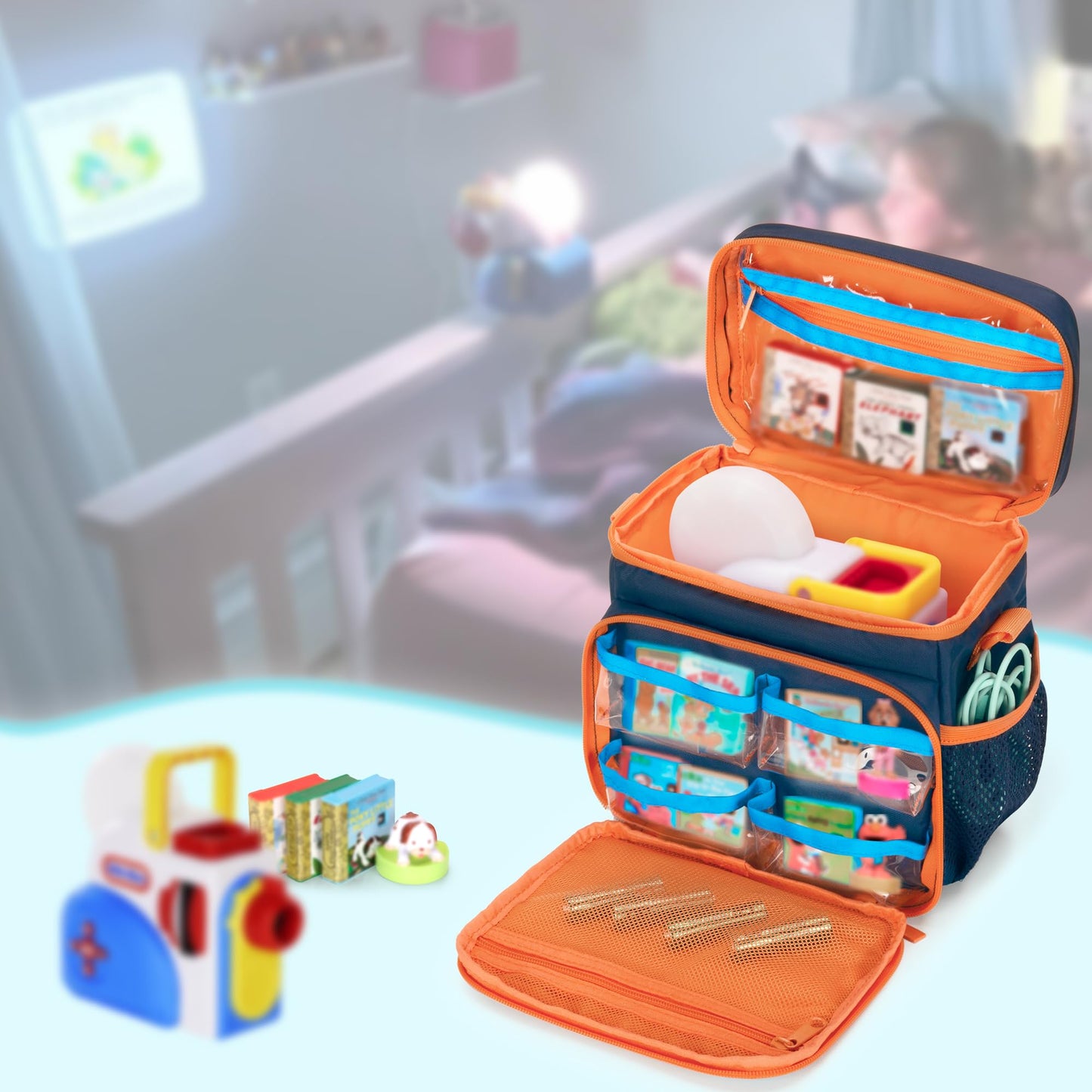 GRAOSO Carrying Case Compatible with Little Tikes Story Dream Machine Books Starter Set, Toy Storage Bag with Handle & Shoulder Strap for Storybook/Charger/Character, Blue, Bag Only (Patented Design)