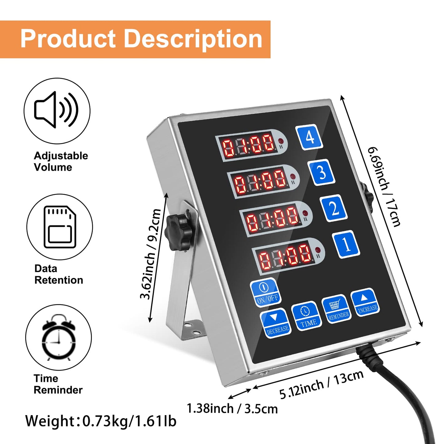 YOOYIST Precision Kitchen Timers for Cooking – 4 Channel Commercial Kitchen Timer Restaurant Kitchen Supplies – Stainless Steel Digital LED Chef Cooking Timer – Reminder Function, Loud Alarm, Black
