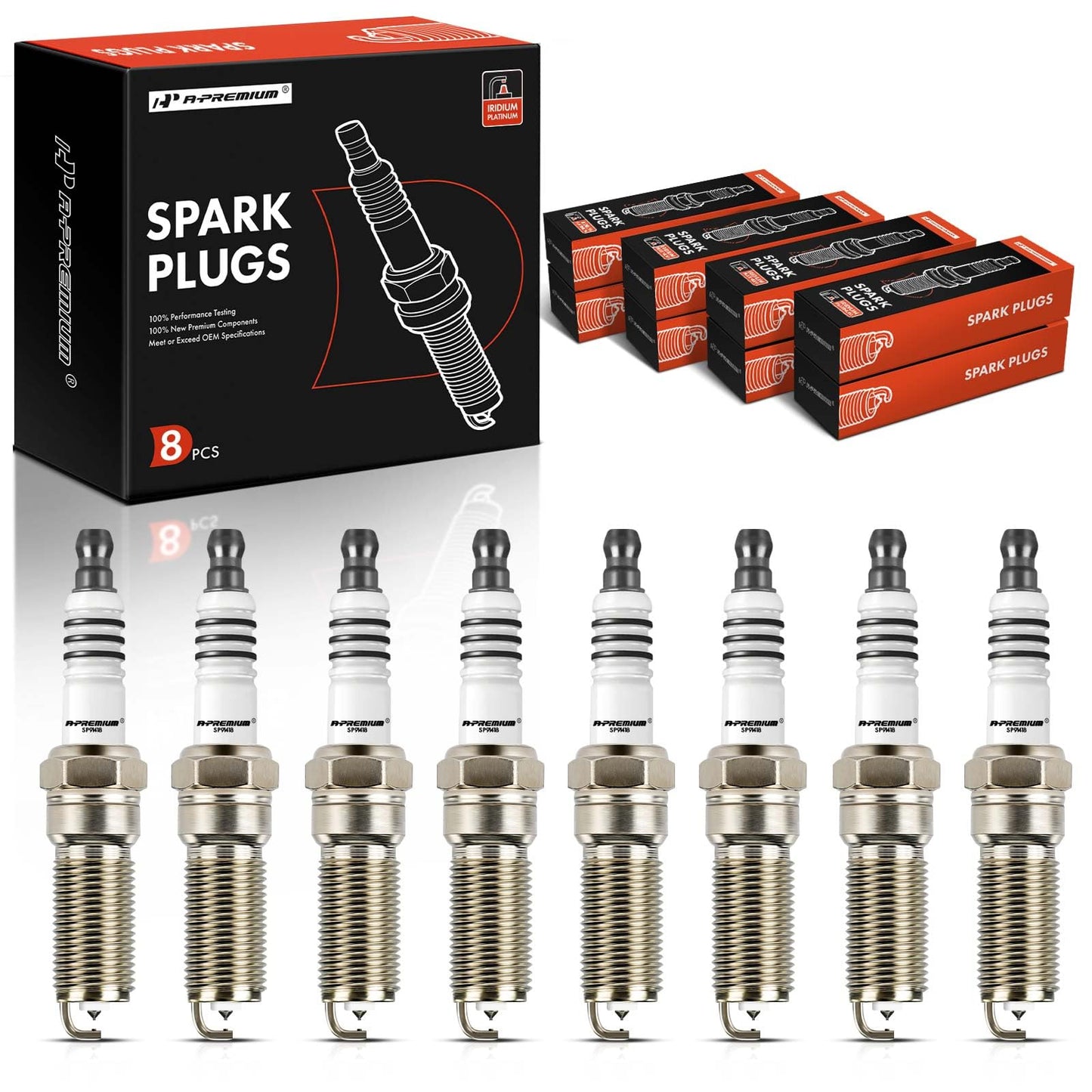 A-Premium Iridium Platinum Spark Plugs Compatible with Chevrolet Silverado 1500, 2500/3500 HD, Tahoe, Camaro, Suburban, Corvette & GMC Sierra 1500, Yukon, Yukon XL & Cadillac Escalade, Pack of 8