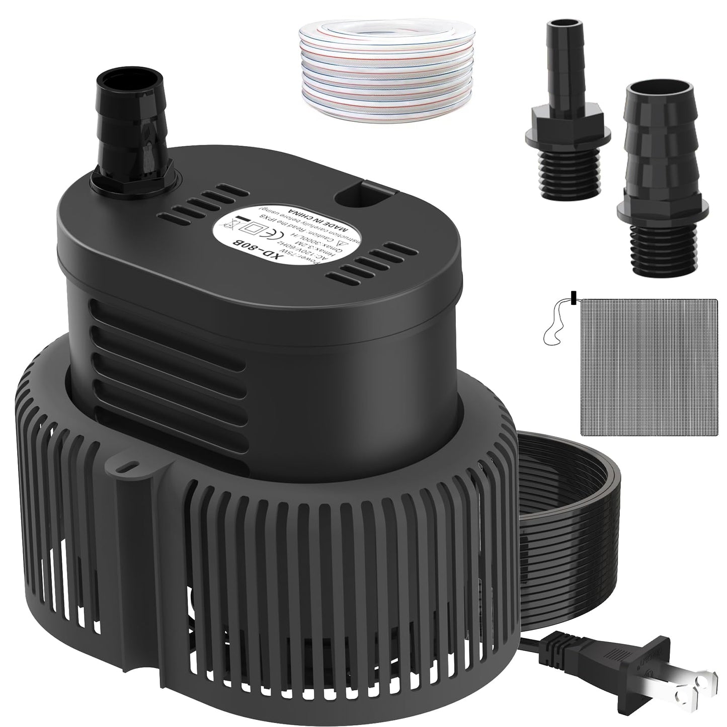 Pool Cover Pump Above Ground - Submersible Sump Pump, Swimming Water Removal Pumps, with Drainage Hose & 25 Feet Extra Long Power Cord, 850 GPH inGround, 3 Adapters Black
