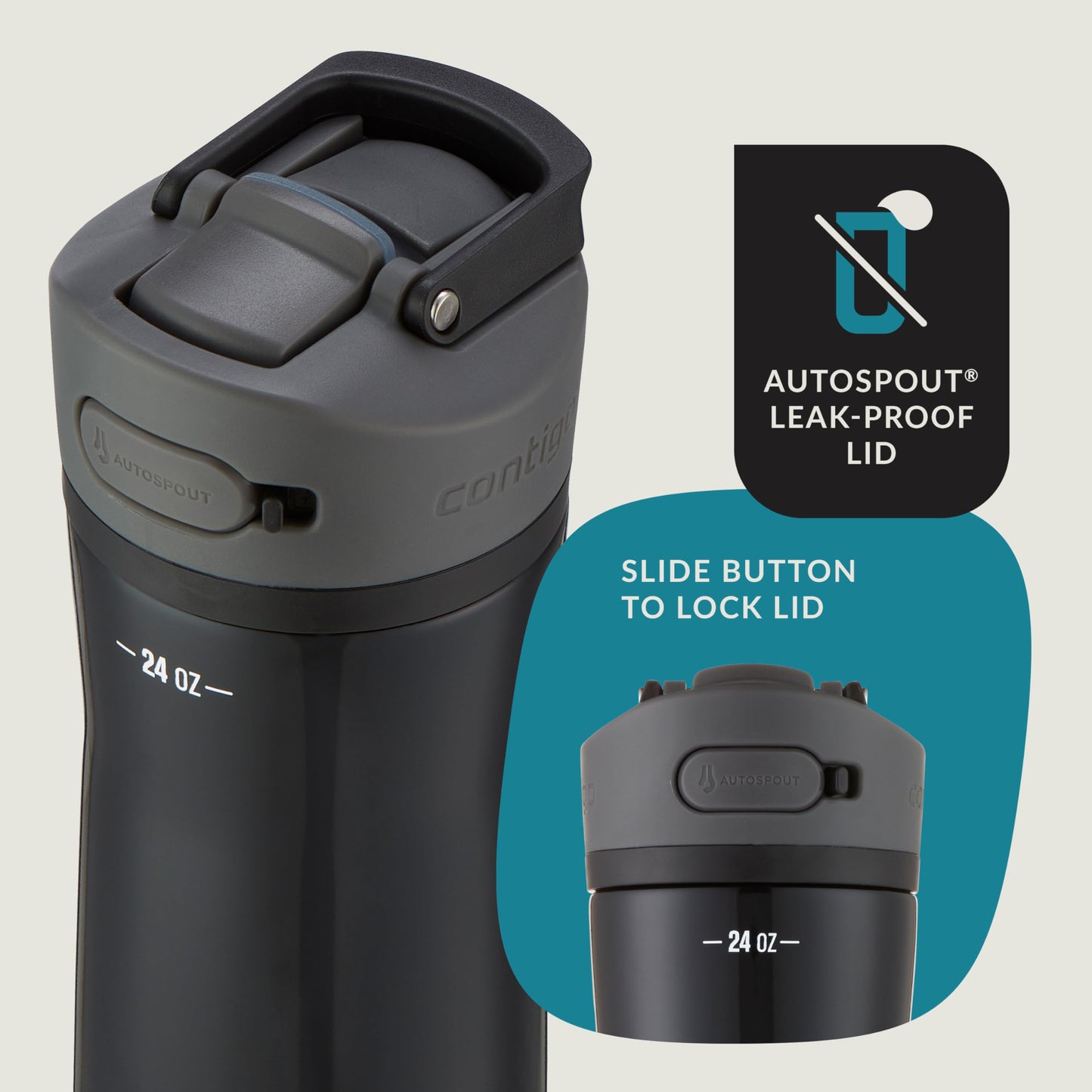 Contigo Ashland Chill 2.0 Stainless Steel Leak-Proof Water Bottle with Straw and Carry Handle for Easy Travel, Vacuum-Insulated and BPA-Free, Licorice, 24 oz (709 mL)