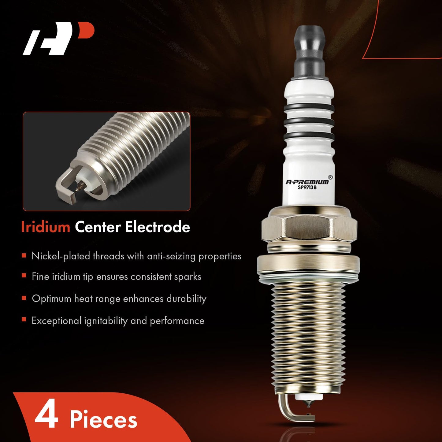 A-Premium 4PCS Iridium Platinum Spark Plugs Compatible with Acura CSX 2006-2011 2.0L, TSX 2004-2008 2.4L & Honda Accord 2003-2007 2.4L, Civic 2002-2005 2.0L, Fit 2007-2014 1.5L