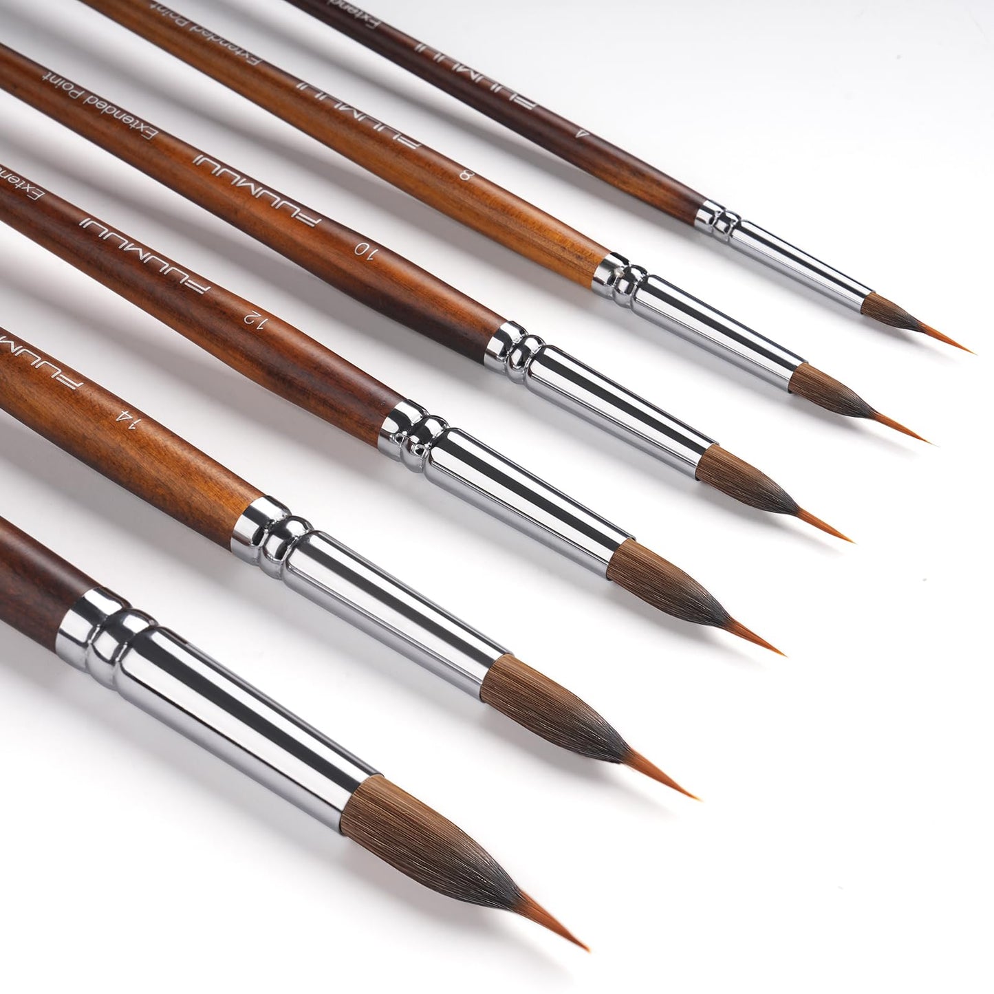 Fuumuui Watercolor Brushes Professional, 6pcs Extended Needle Point Brushes, Synthetic Extra Long Pinhead with Sable Body for Fine Detailing - Watercolor Acrylic Gouache Inks Painting