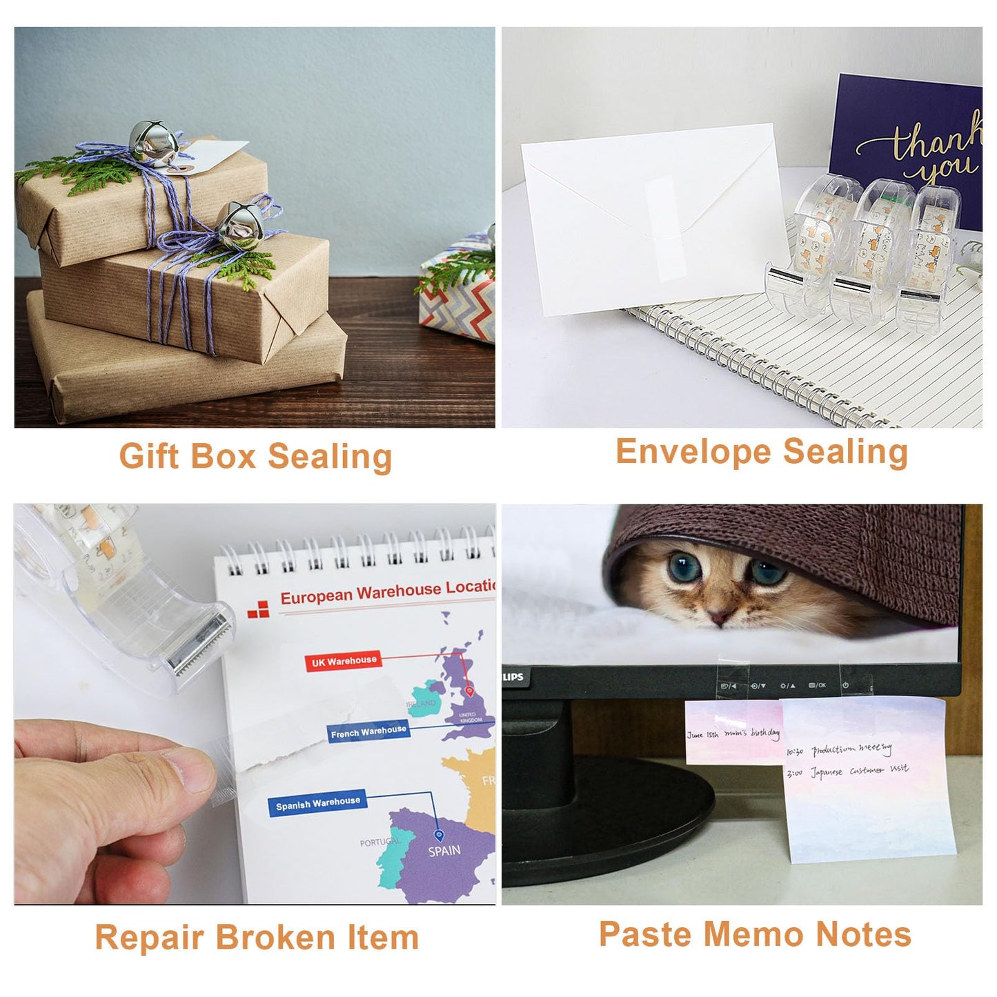 BOMEI PACK 24PACK Transparent Tape with Dispenser, Office Clear Tape Refill Rolls with Dispenser Bulk for DIY, Gift Wrapping, Repairing, Home and School, 3/4in x 1000in