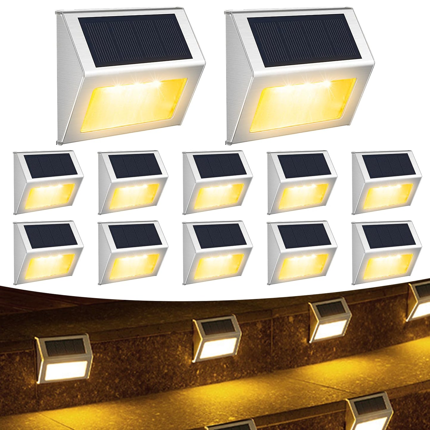 12 Pack Solar Step Lights for Outside, Solar Stair Lights Waterproof IP 65, Led Outdoor Deck Lights,Solar Lights for Garden Stair Patio Deck Yard Front Step Front Porch,Warm White