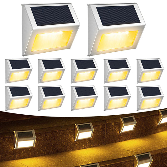 12 Pack Solar Step Lights for Outside, Solar Stair Lights Waterproof IP 65, Led Outdoor Deck Lights,Solar Lights for Garden Stair Patio Deck Yard Front Step Front Porch,Warm White