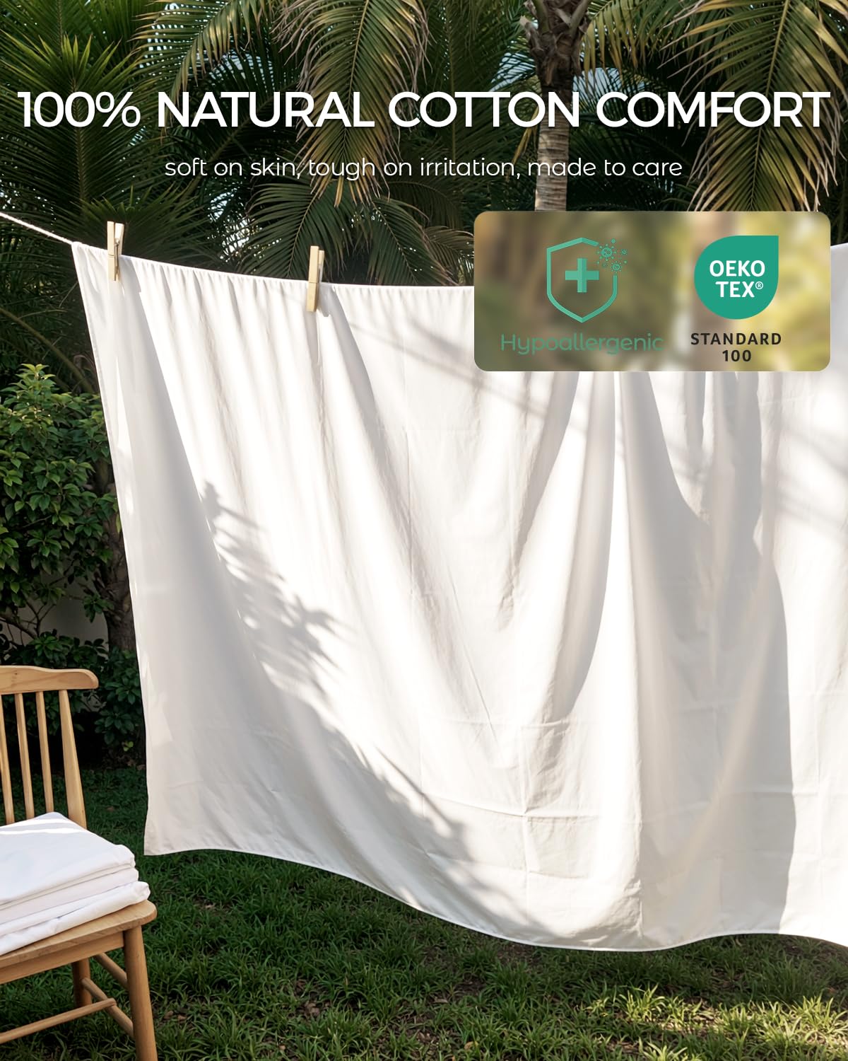 FAUNNA Zippered Mattress Encasement, 100% Cotton Bed Bug and Dust Mite Proof Protector, Six-Sided Noiseless Cover, White (Full 16" Deep)