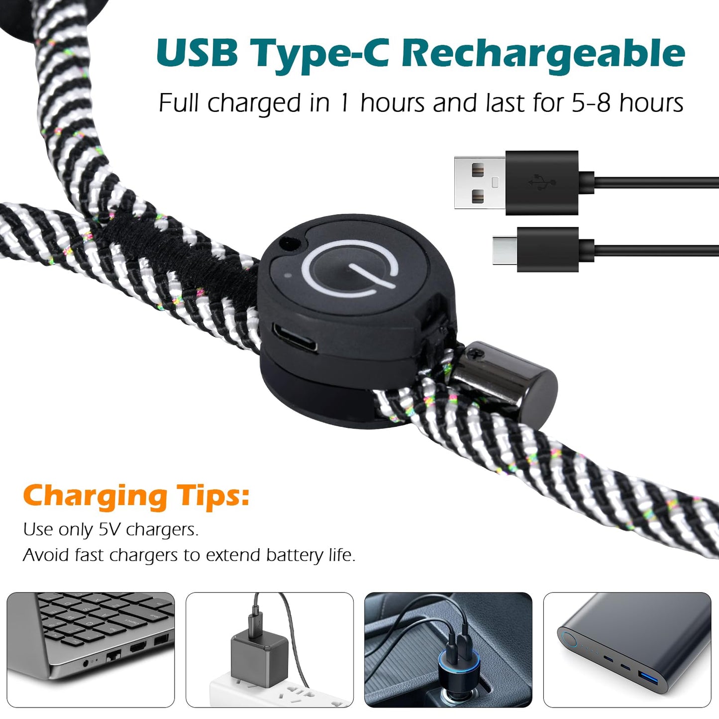 PetBonus 5 FT LED Dog Leash, Rechargeable Light Up Rope Dog Lead, 3 Lighting Modes, Thick Soft Padded Handle, Safer Night Walking for Small Medium Dogs (Black)