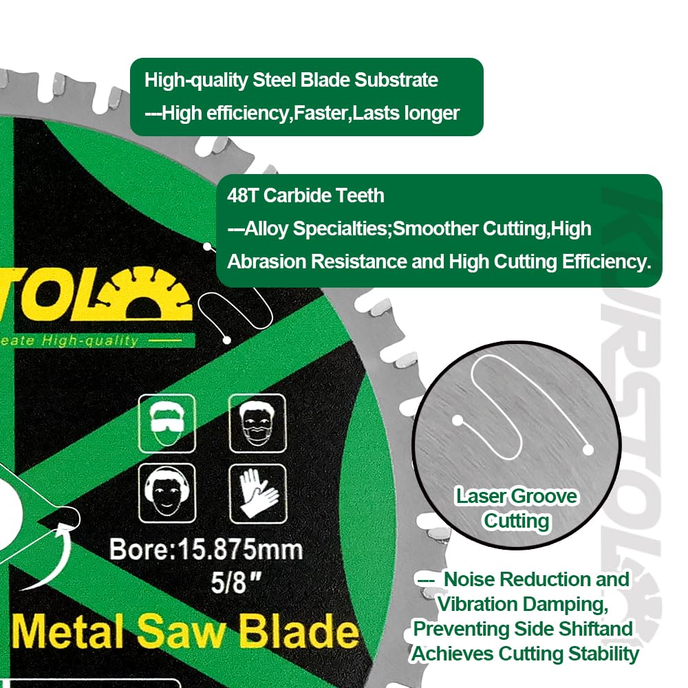 KURSTOL Metal Circular Saw Blade - 7-1/4" TCT Cutting Blade 48T Tungsten Carbide Tipped Blade Arbor 15.87mm for Steel, Iron, Nickel, Titanium, Ferrous Metals, Steel Pipe