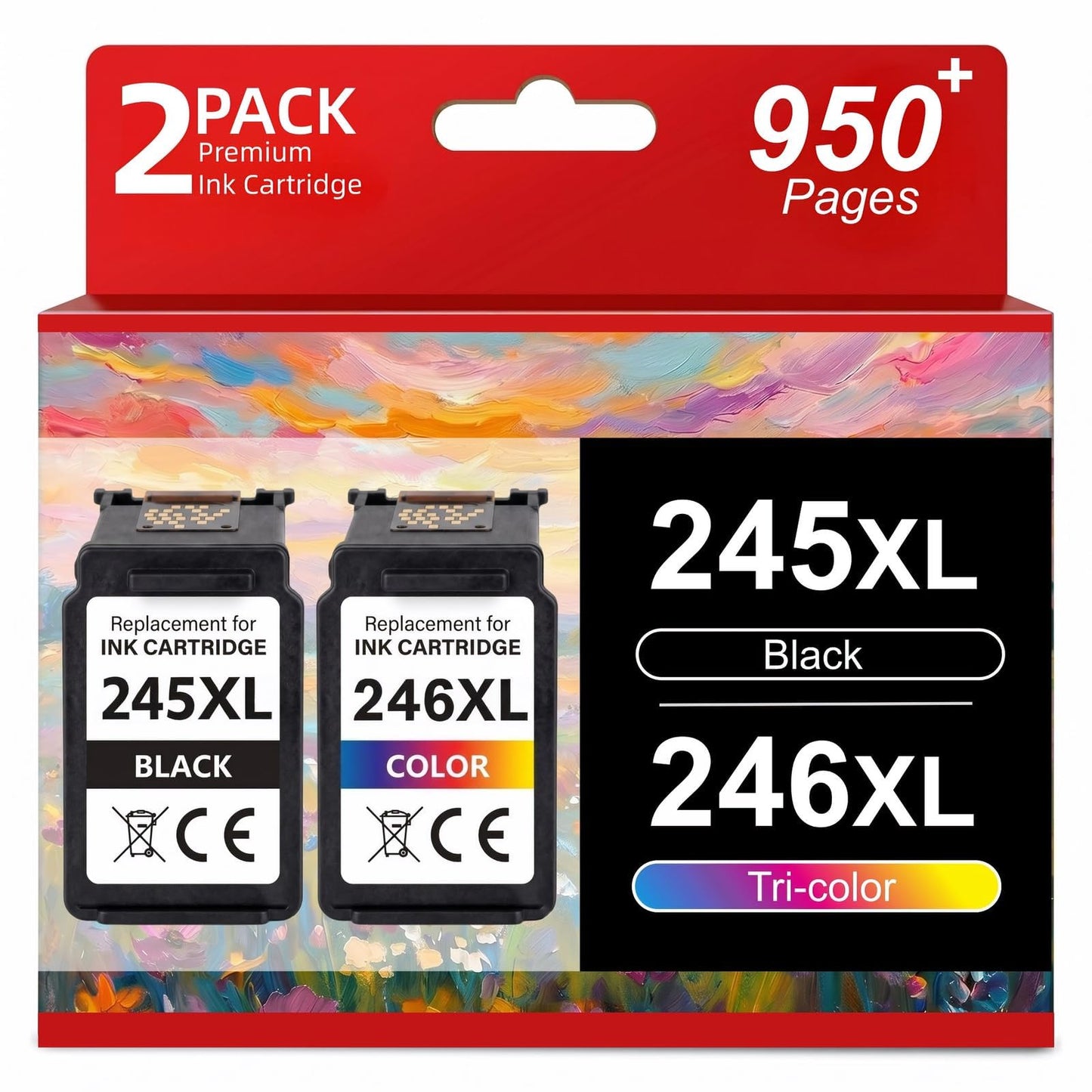 PFKink 245XL 246XL Ink Cartridges Combo Pack (1 Black, 1 Tri-Color), High Yield Replacement for Canon 245 246 Ink PG-245XL CL-246XL Encre for Pixma TR4520 TS3420 MG2522 MX492 MG2520 TS3320 Printers