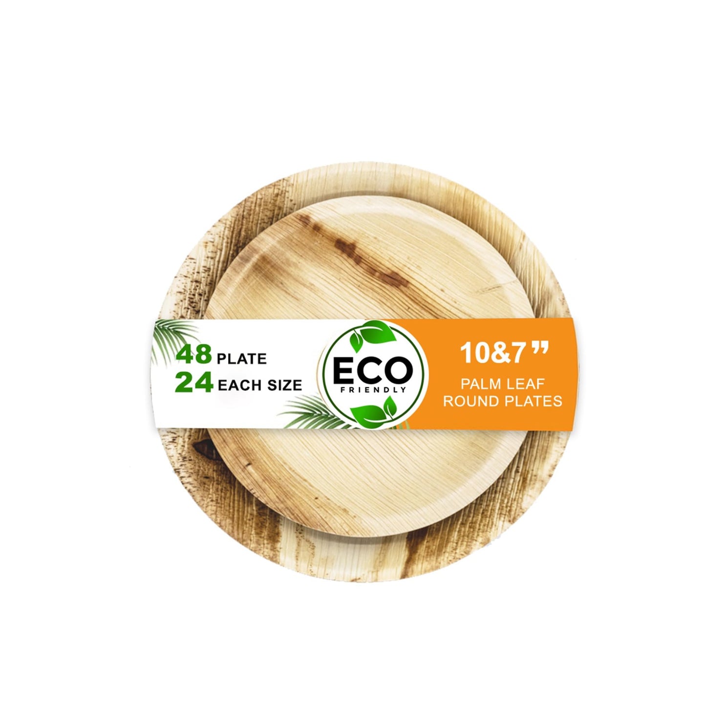 Naturelia 100% Compostable Combo 7” & 10” Palm Leaf Disposable Plates (48 Pck)- Biodegradable, Natural & Eco Friendly Disposable Plates for Wedding, Party, Picnic & Event