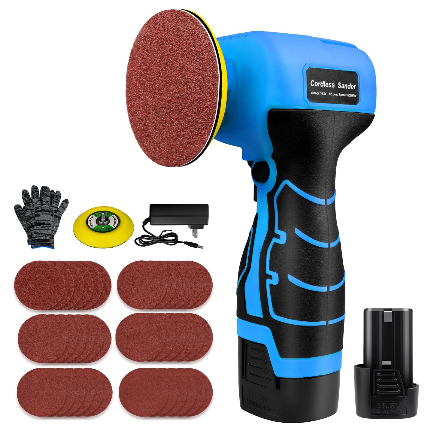 16.8V Cordless Electric Sander with 36PCS Sandpapers, 3500 RPM, 3.0Ah Battery, Lightweight & Compact Design for Wood, Metal, Paint Removal, and DIY Projects