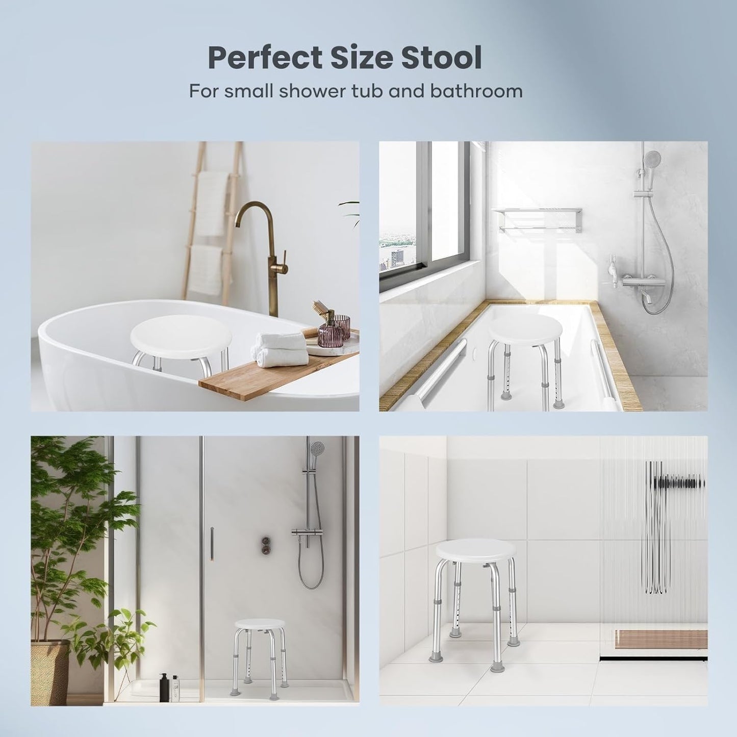 Careboda Adjustable Bath Chair for Inside Shower, Shower Stool with Upgraded Stainless Steel, Tool-Free Assembly, 8 Adjustable Heights for Seniors, Elderly, Pregnant, Handicap & Disabled (CBS01G)