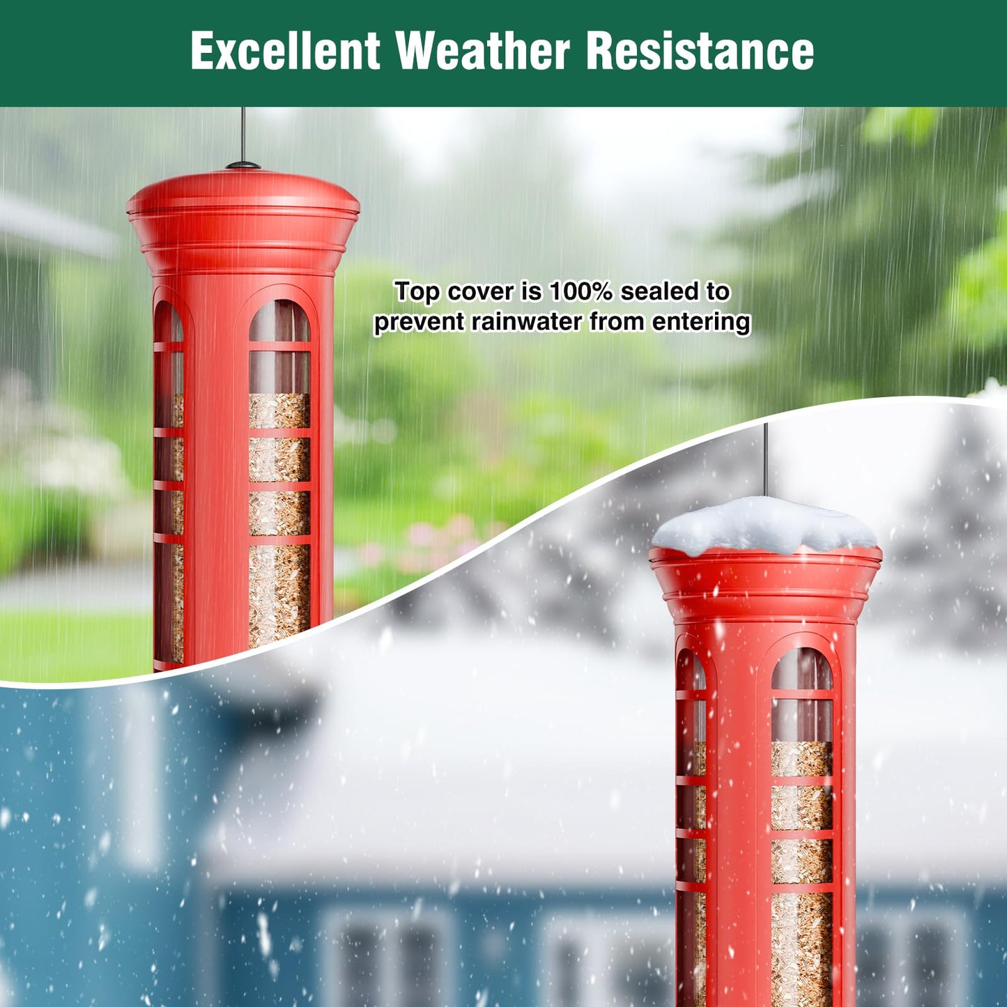 Yarbirder Squirrel Proof Metal Bird Feeder, Removable Base for Cleaning, Weight Activated Perches, 3 Lbs Capacity, Weatherproof & Rust Proof, Outdoor Hanging Bird Feeder for Cardinals, Finches