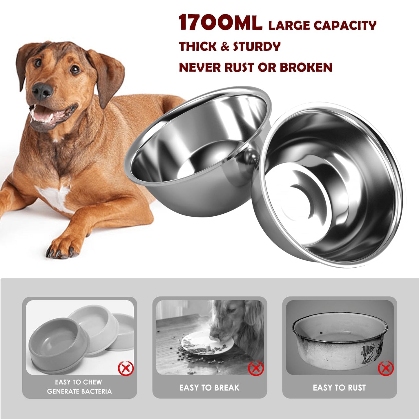 SHAINFUN Elevated Dog Bowls with Slow Feeder & Mat for Medium and Large Dogs, 16" Tall Adjustable Wooden & Metal Raised Dog Bowl Stand, 2 Stainless Steel 58oz Bowls for Food & Water