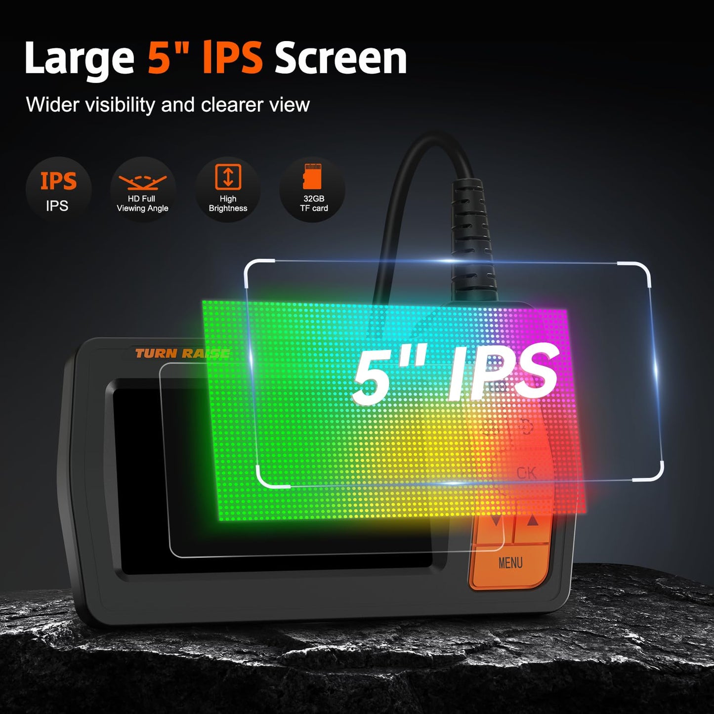 50FT Triple Lens Sewer Inspection Camera, 5" IPS Screen Industrial Borescope, 1080P HD Endoscope With Light, IP67 Drain Pipe Snake, Split Screen, 32G Storage Card, Carrying Case