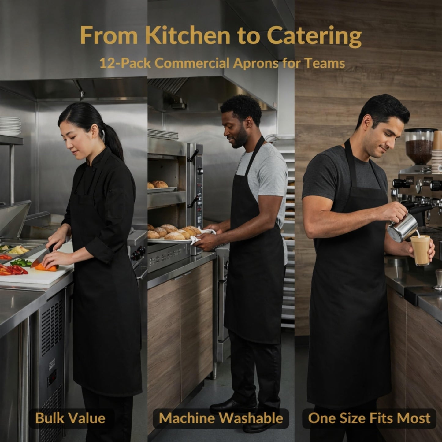 Gala Houseware 12 Pack Bib Aprons Bulk, Black, Extra Large 34"×30", Sublimation Blank Aprons for Men & Women, Heavy-Duty Kitchen Chef Aprons with Extra Long Ties for Restaurant, BBQ & Crafts