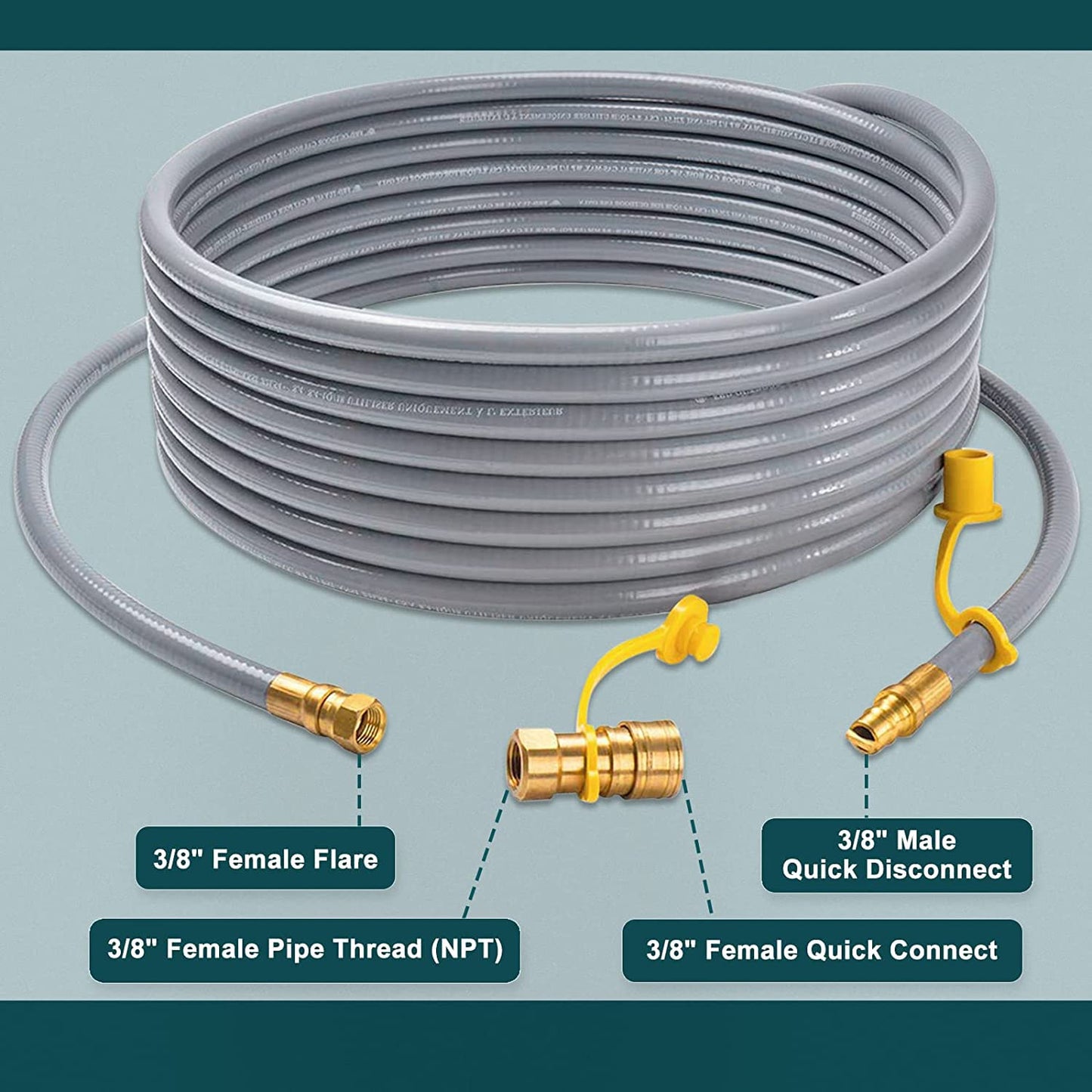 GASPRO 24 feet Natural Gas Hose with 3/8” Male Flare Quick Connect/Disconnect for BBQ Gas Grill- 50,000 BTU Fits Low Pressure Appliance with 3/8” Female Flare Fitting