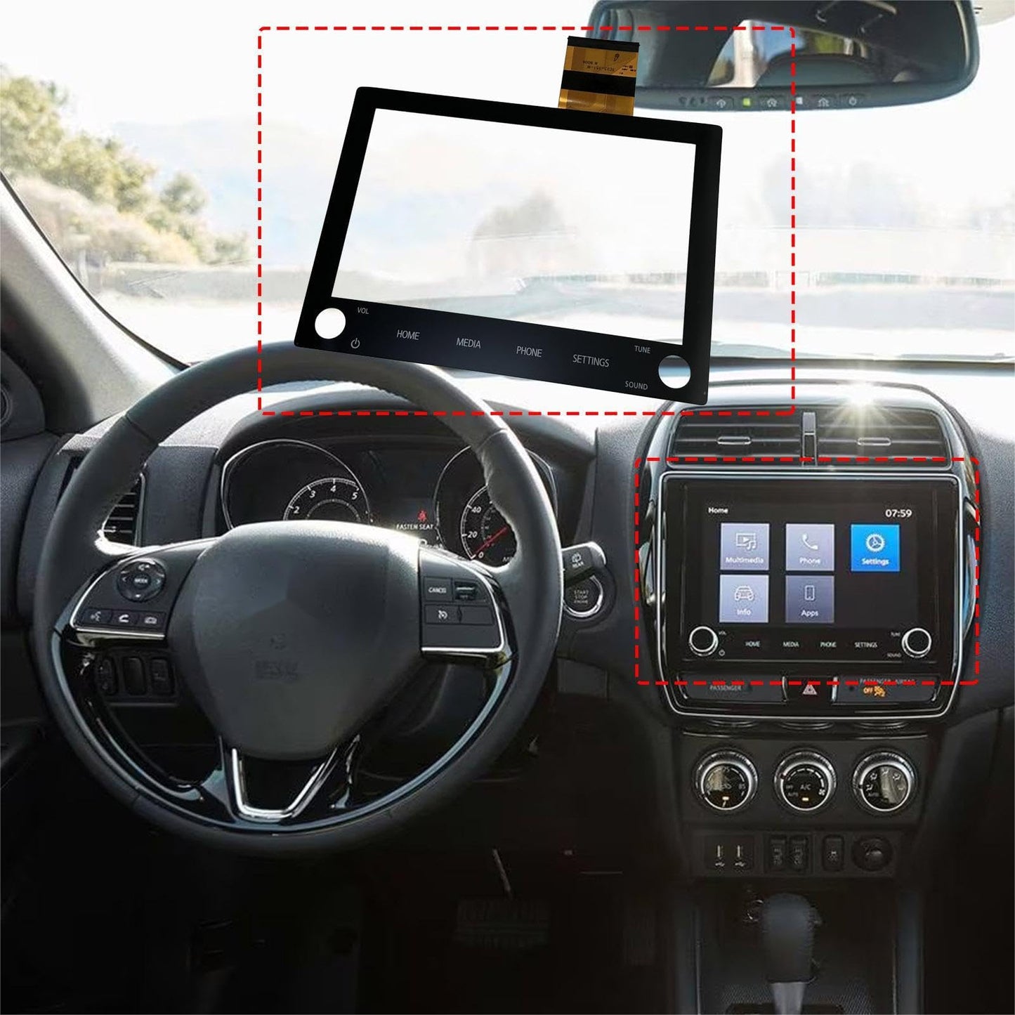 Micarun Touch Screen Digitizer Glass on Navigation LCD 8 Inch Replacement Fit Mitsubishi Outlander Sport 2020 2021 2022 Mitsubishi RVR ASX 2020-2022 Replaced OE# 8740A103 8740A098 (Without LCD)