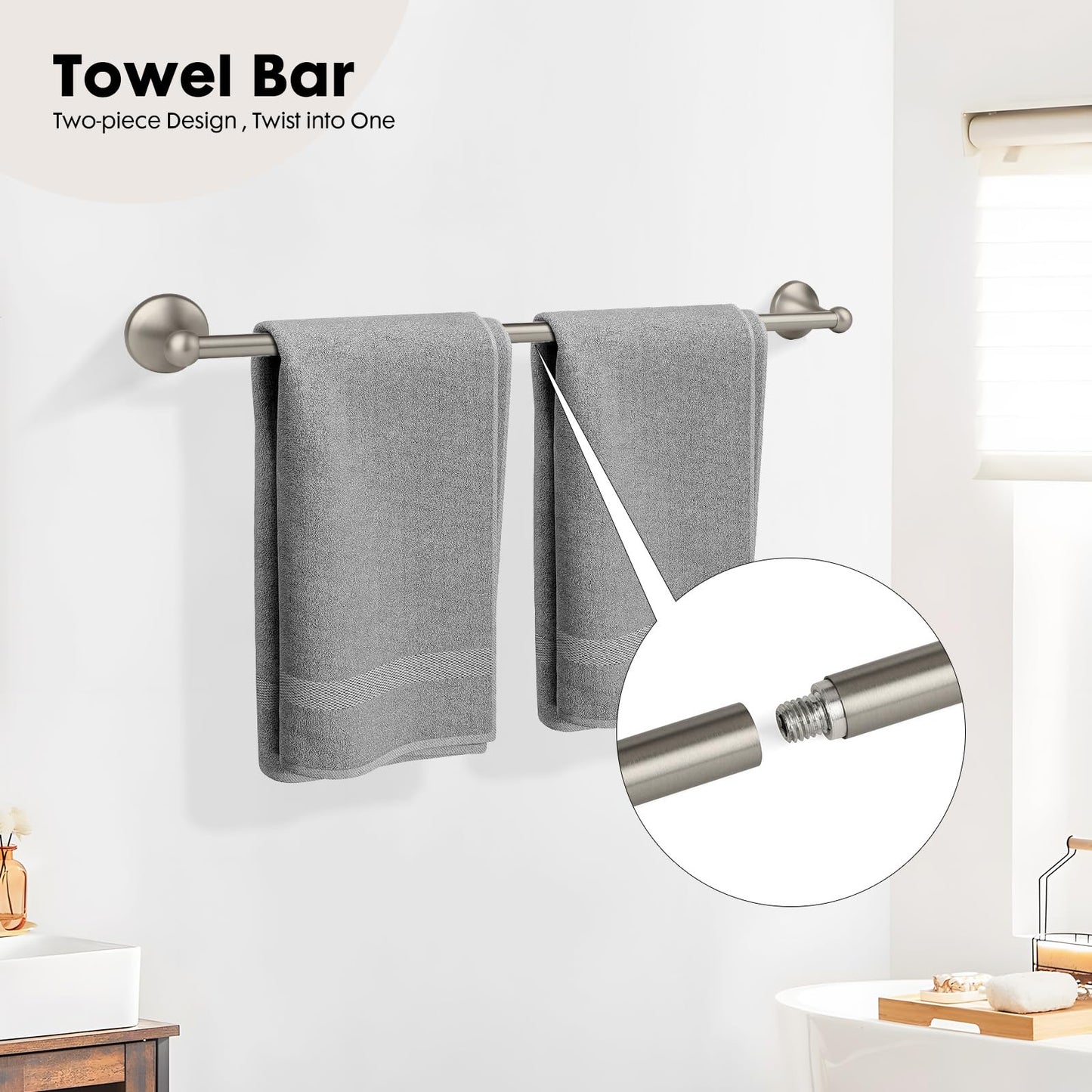 Ntipox 4-Piece Brushed Nickel Bathroom Hardware Accessories Set, 24 Inch Towel Bar Set,Toilet Paper Holder,Towel Rack, Bathroom Towel Holder