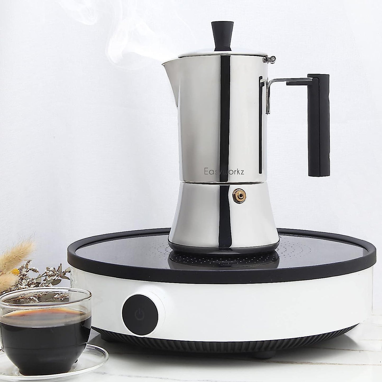 Easyworkz Pedro Stovetop Espresso Maker 4-6Cup 300ml Stainless Steel Italian Coffee Machine Maker Induction Moka Pot