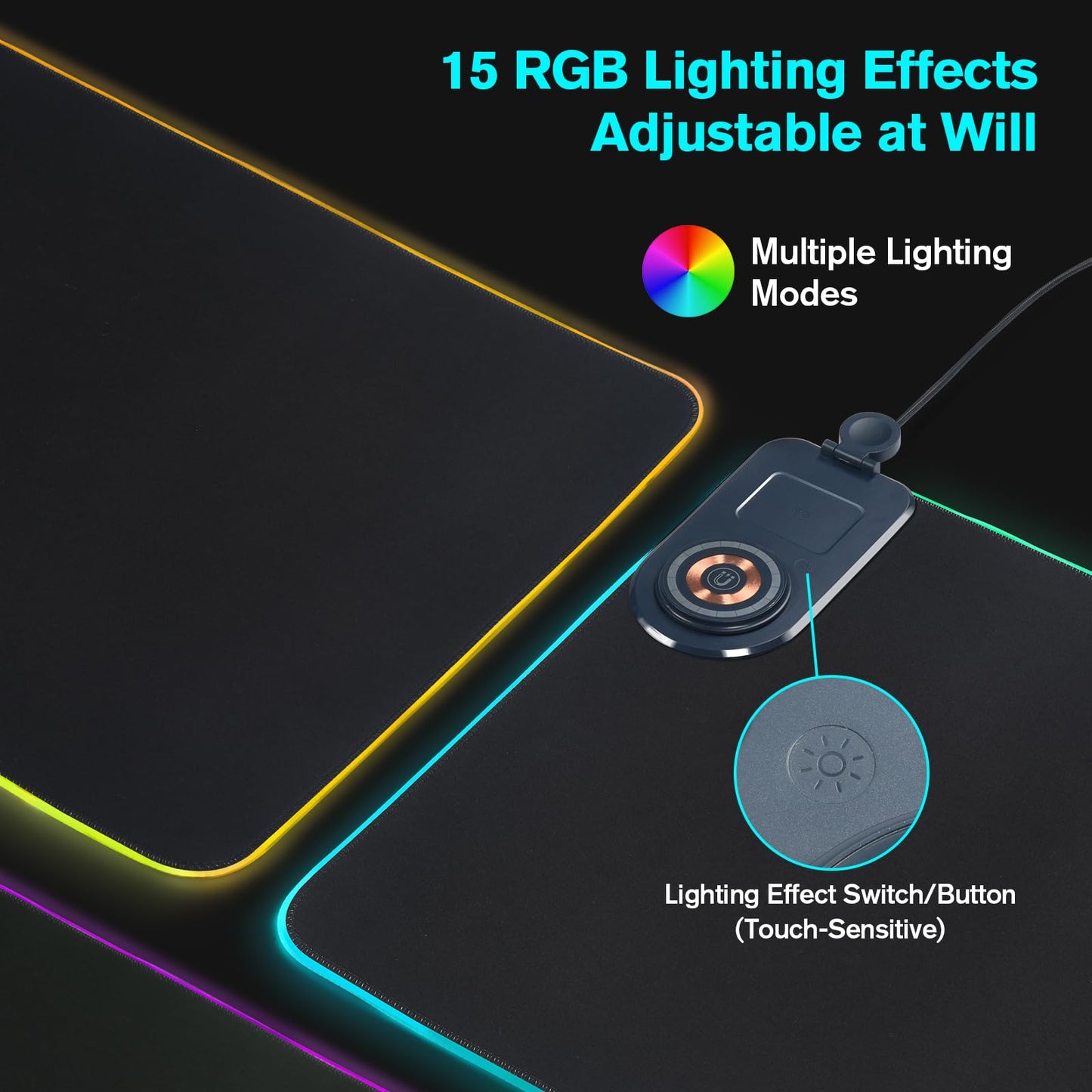 ELUTENG 4in1 RGB Gaming Mouse Pad with Wireless Charging & Phone Holder, Waterproof Large Desk Mat 35.43"x15.75", Ultra-Smooth Non-Slip Keyboard Pad for Home Office